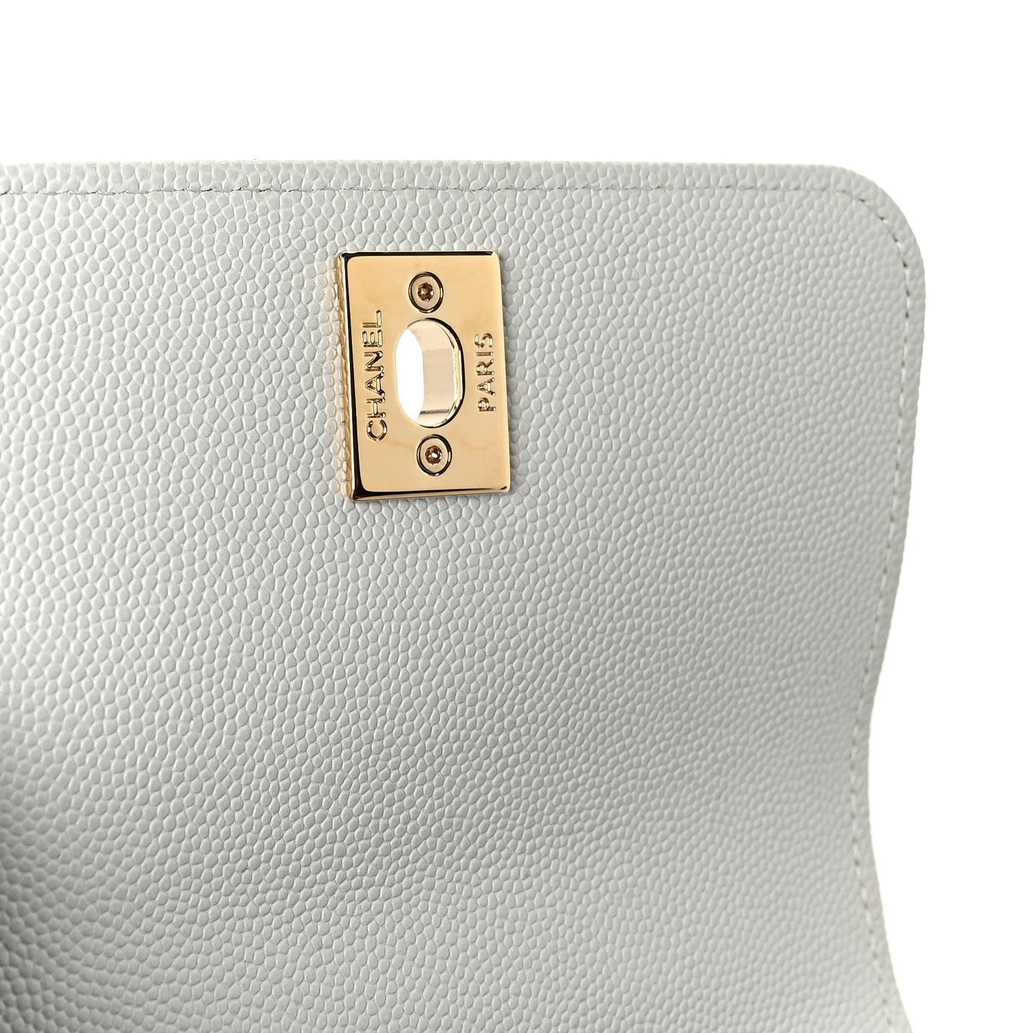 Caviar Lizard Embossed Quilted Coco Handle Clutch With Chain Light Blue