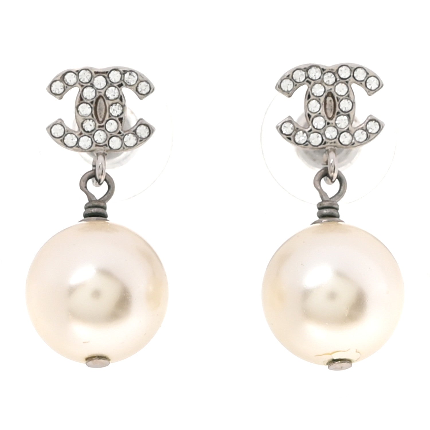 Crystal Pearl CC Drop Earrings Gold