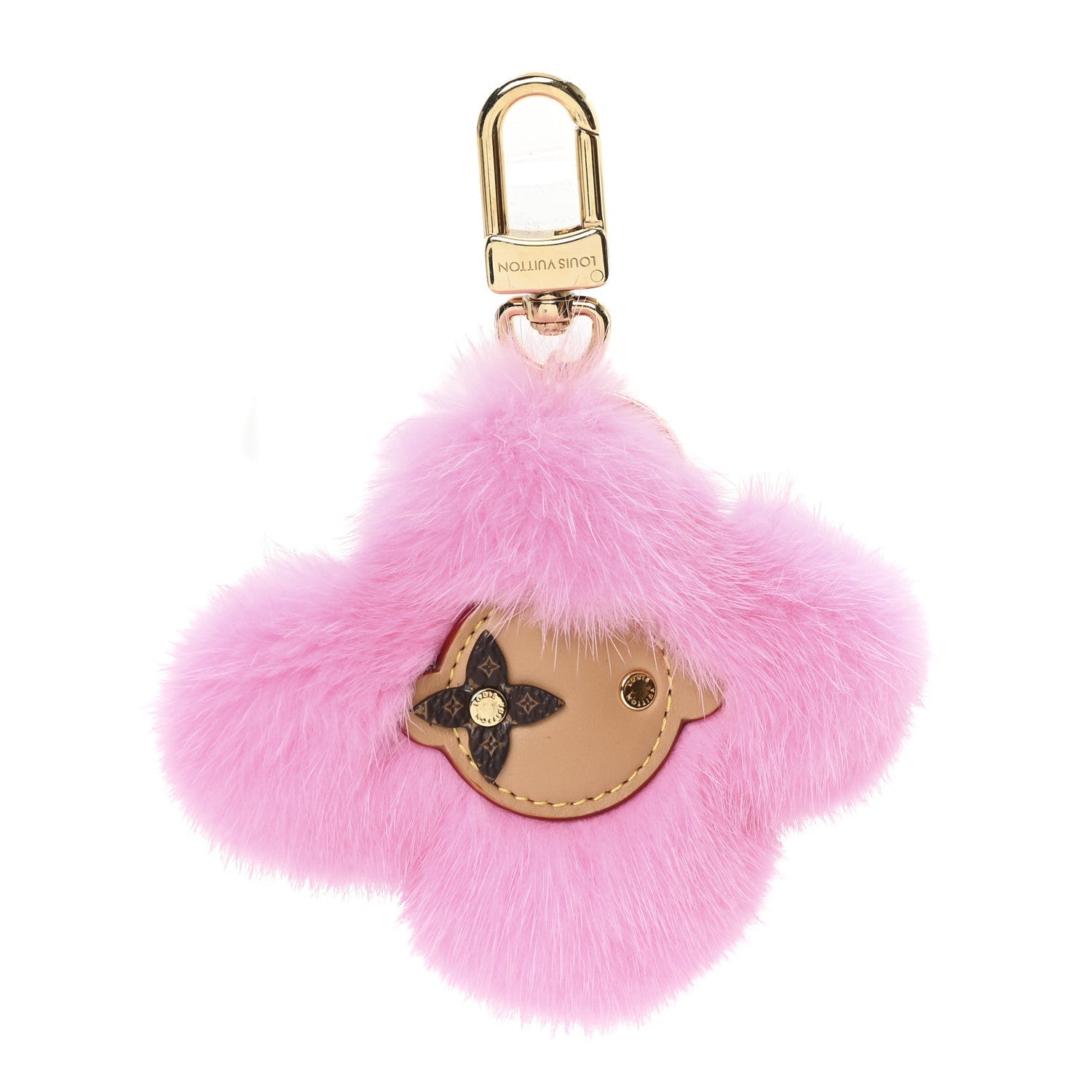 Calfskin Mink Fur Vivienne Bag Charm Key Holder Pink