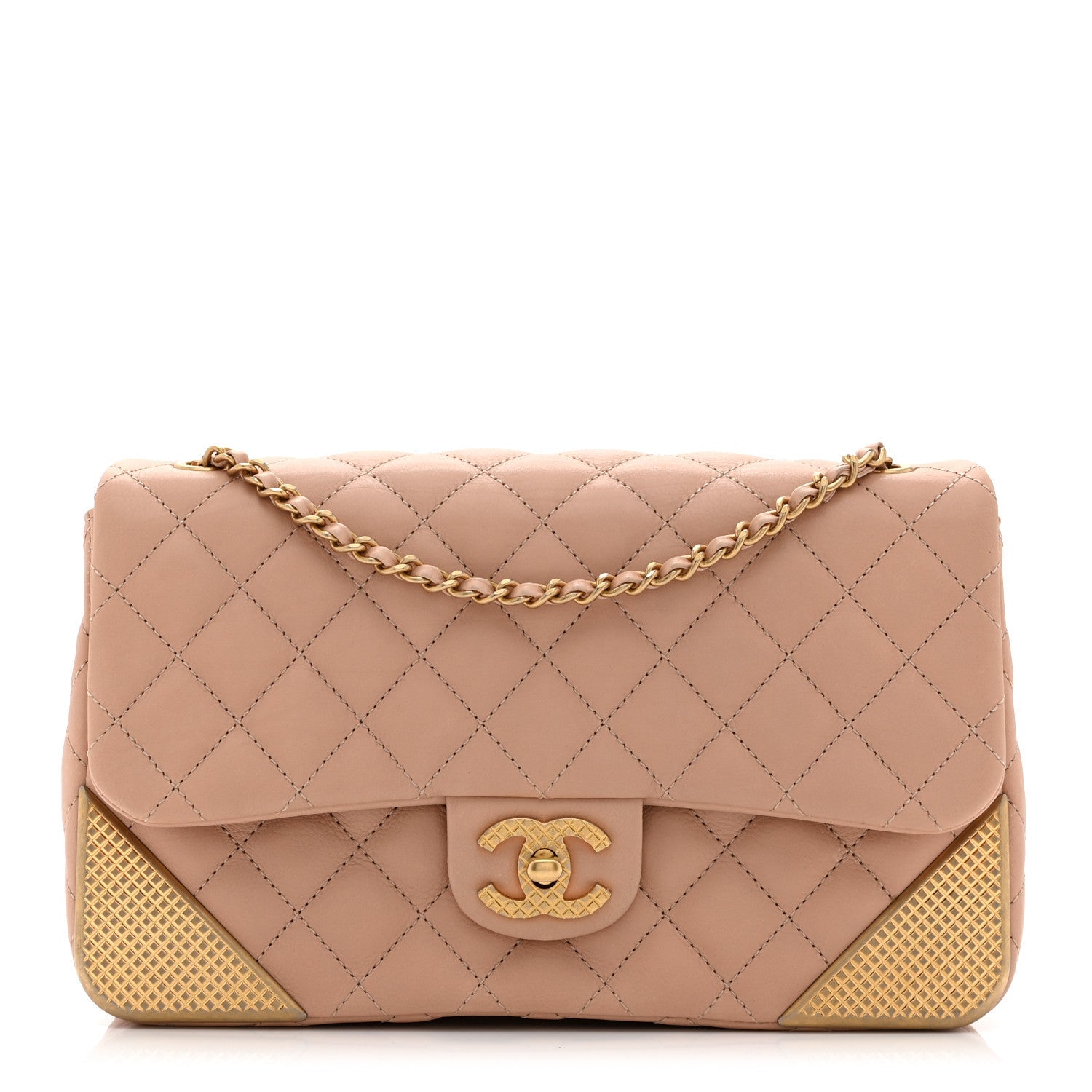 Calfskin Quilted Rock The Corner Flap Beige