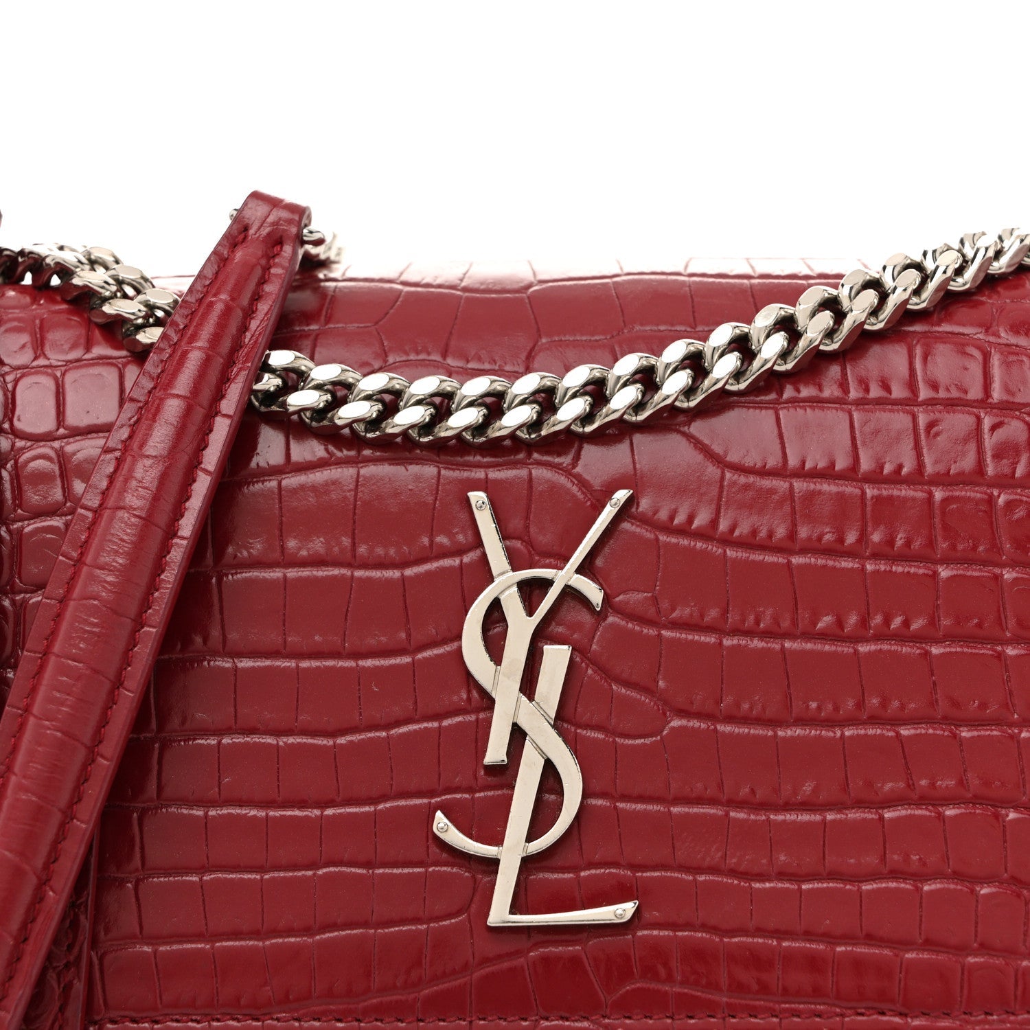 Calfskin Crocodile Embossed Medium Monogram Sunset Rouge Eros