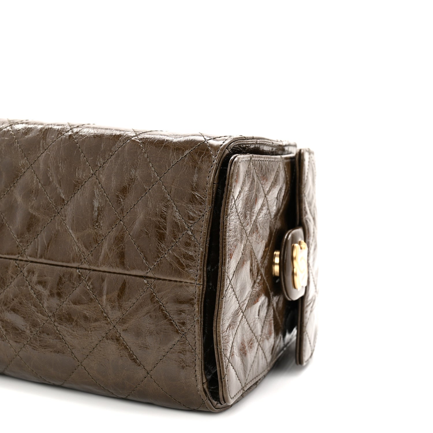 Shiny Crumpled Calfskin Quilted Small Chanel 25 Handbag Khaki