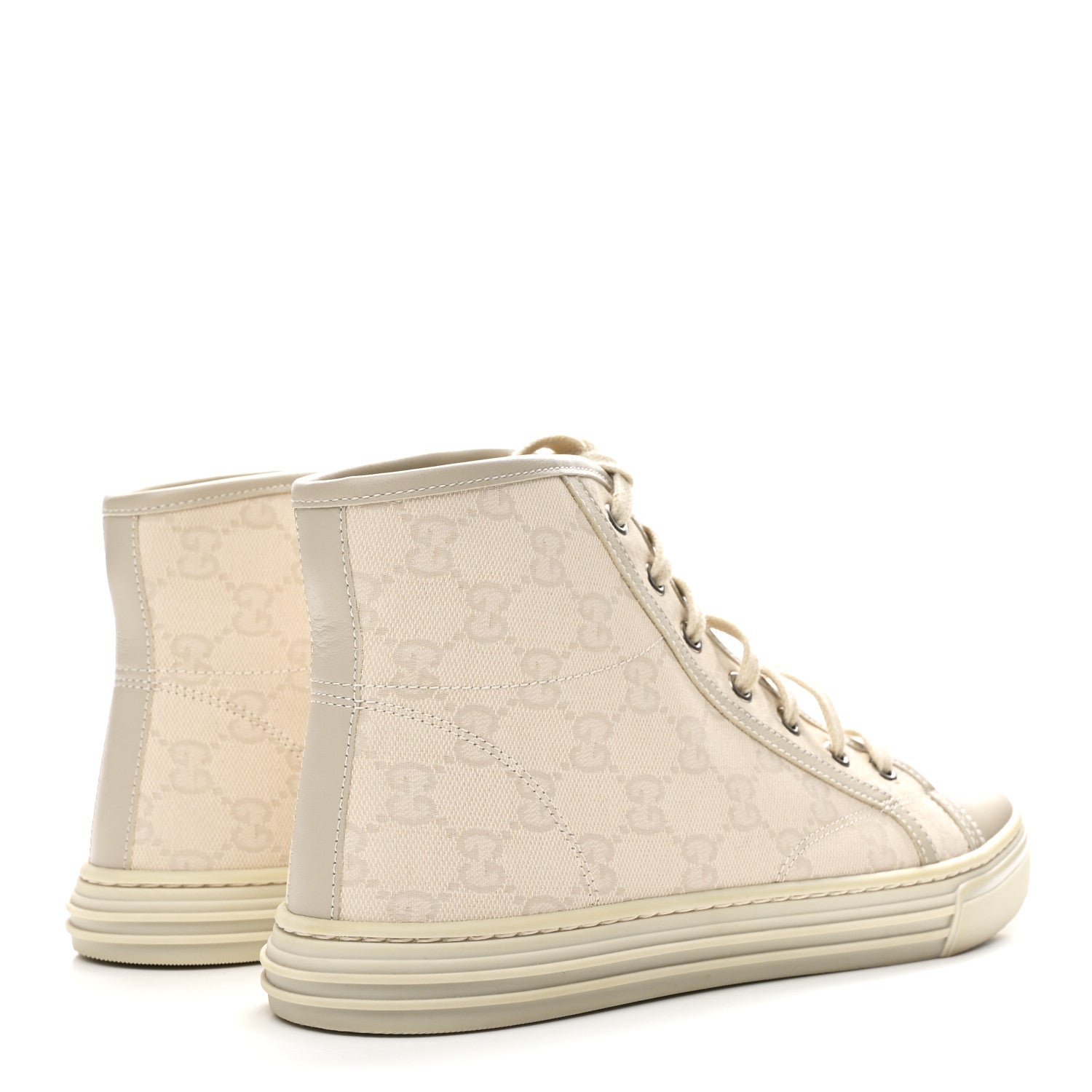 Washed Cotton GG Monogram Calfskin Womens High Top Sneakers 39 White Mystic White Great White