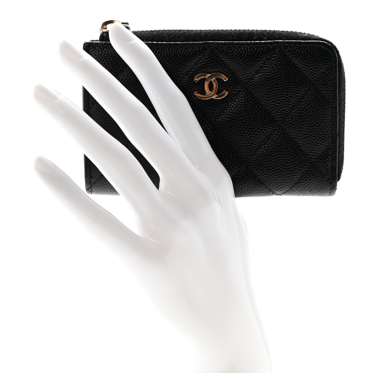 Caviar Quilted Zipped Key Holder Case Black