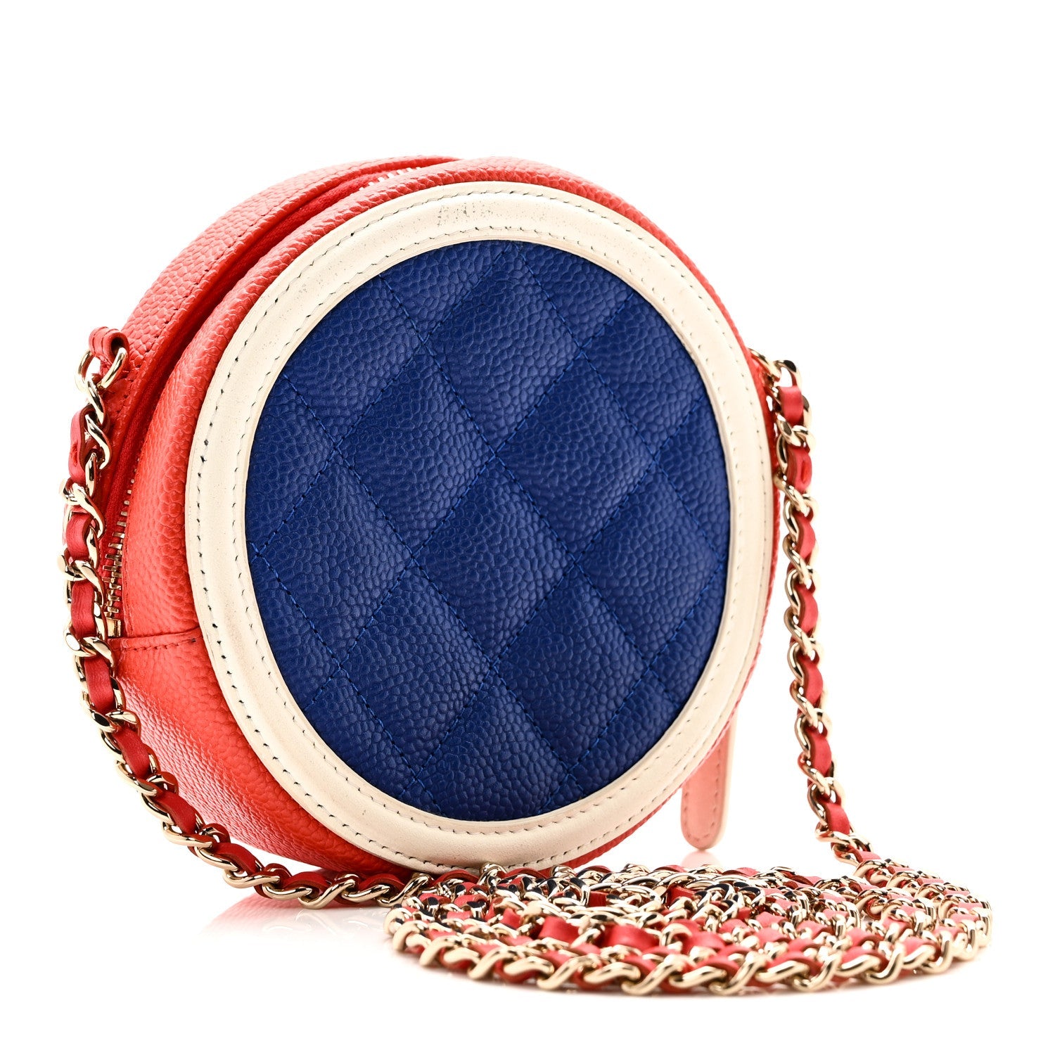 Caviar Quilted Round Filigree Crossbody Blue White Red
