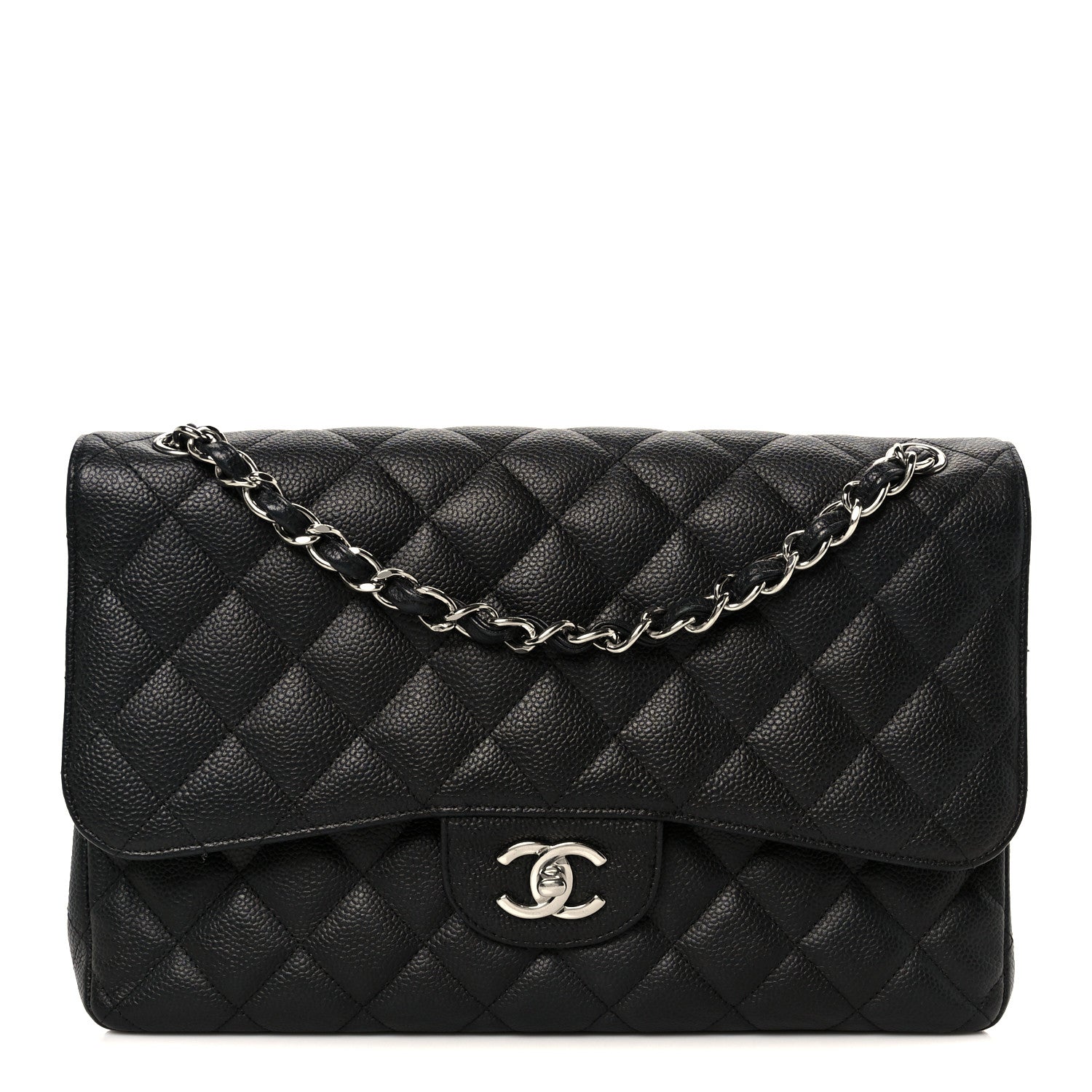 Caviar Quilted Jumbo Double Flap Black
