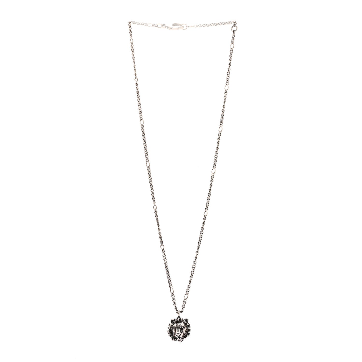 Metal Lion Head Necklace Silver