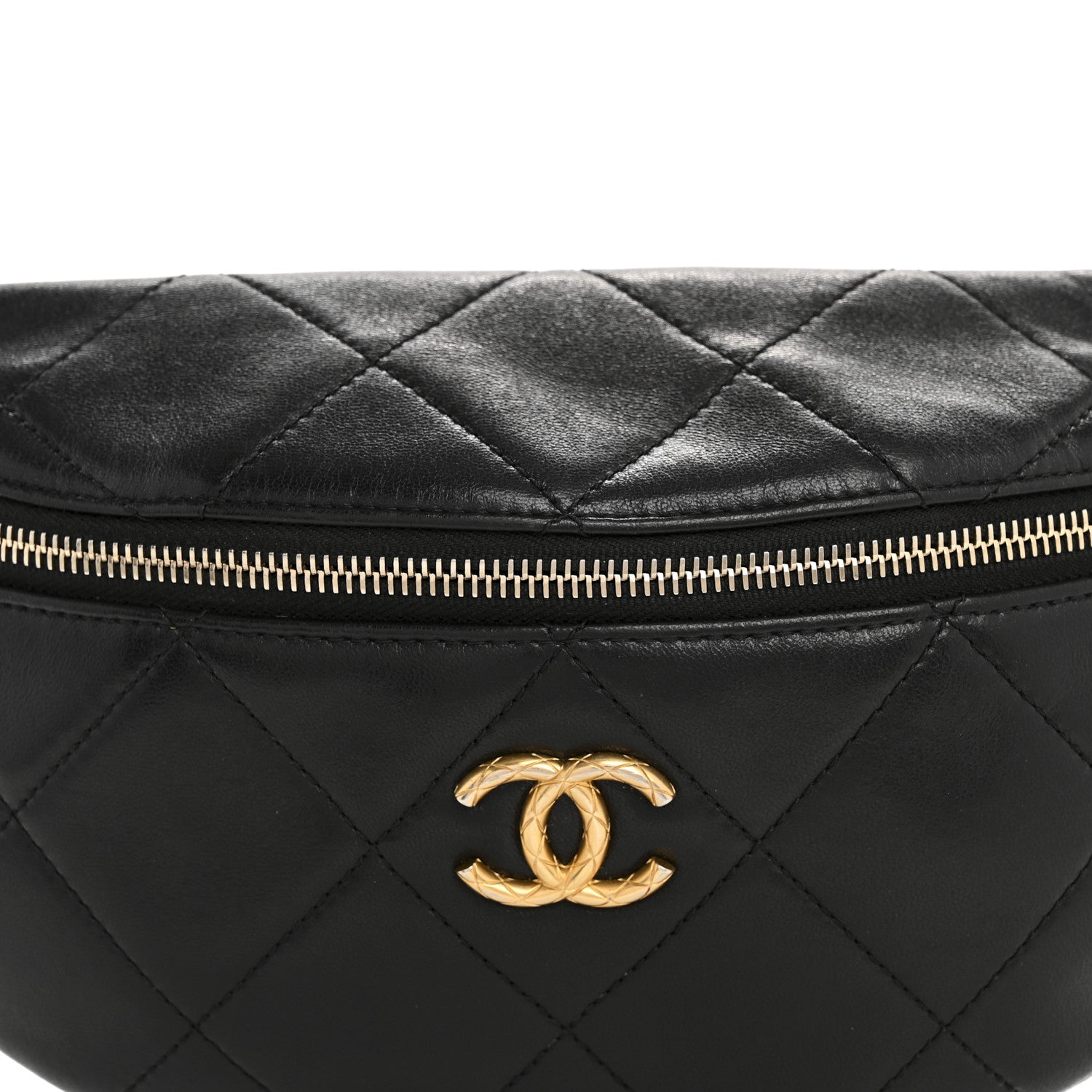 Lambskin Enamel Quilted Waist Bag Black