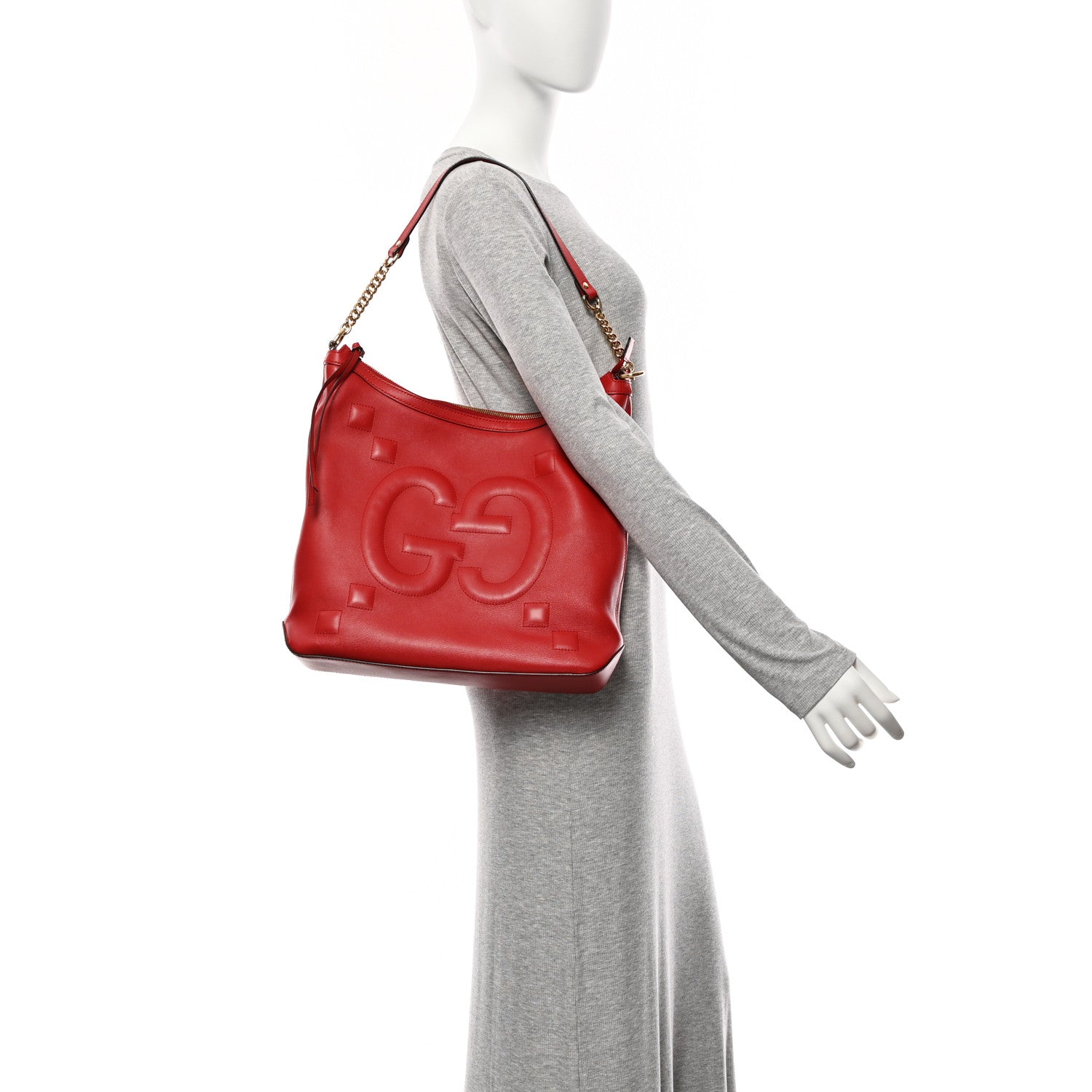 Apollo Calfskin GG Dadini Embroidered Chain Hobo Hibiscus Red