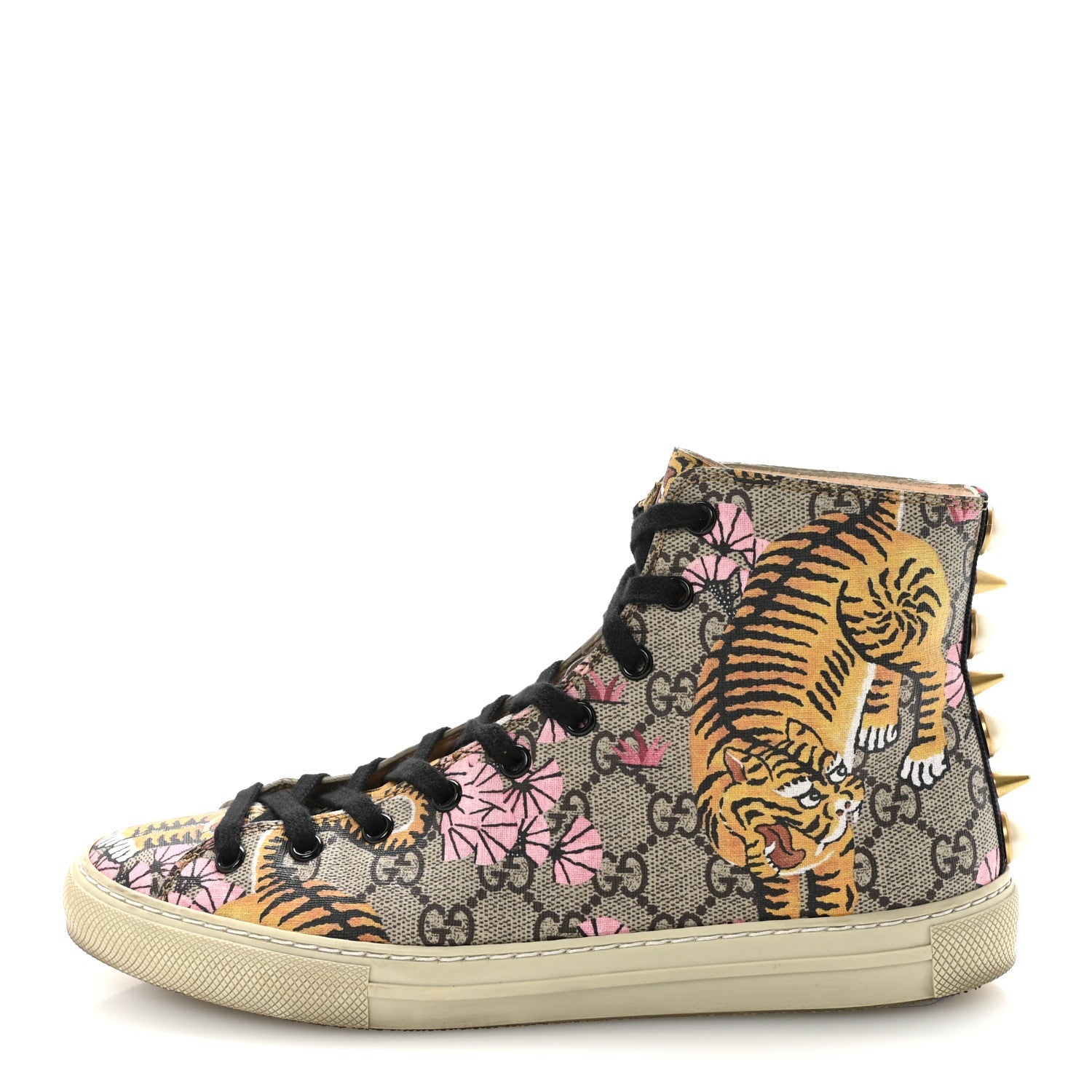GG Supreme Monogram Bengal Pearl Womens High Top Sneakers 38 Beige Pink