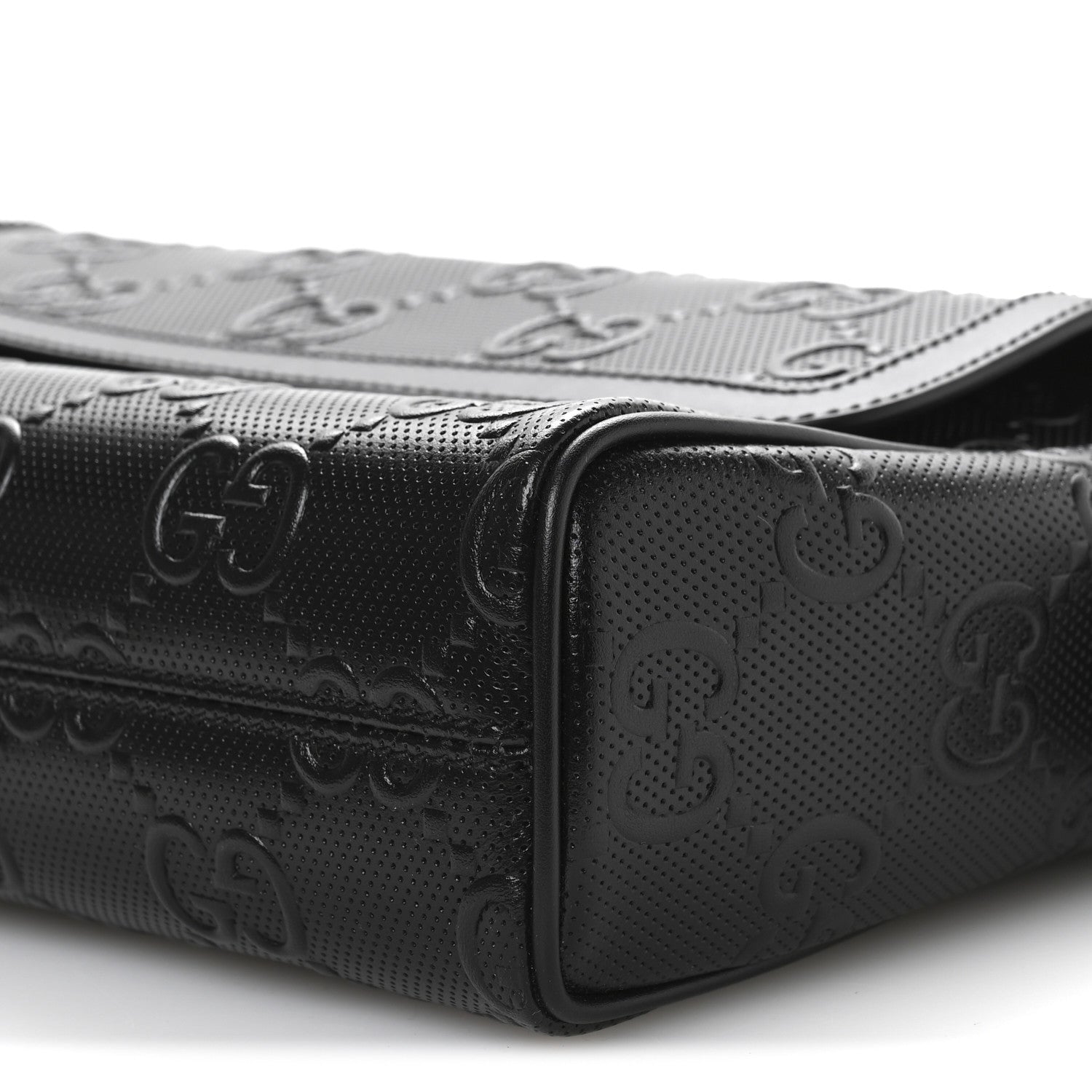 Calfskin GG Tennis Embossed Shoulder Bag Black