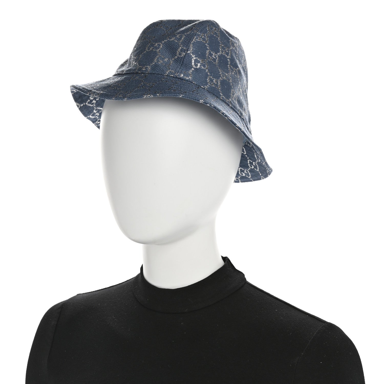 Canvas Lame GG Monogram Bucket Hat S Light Blue Silver