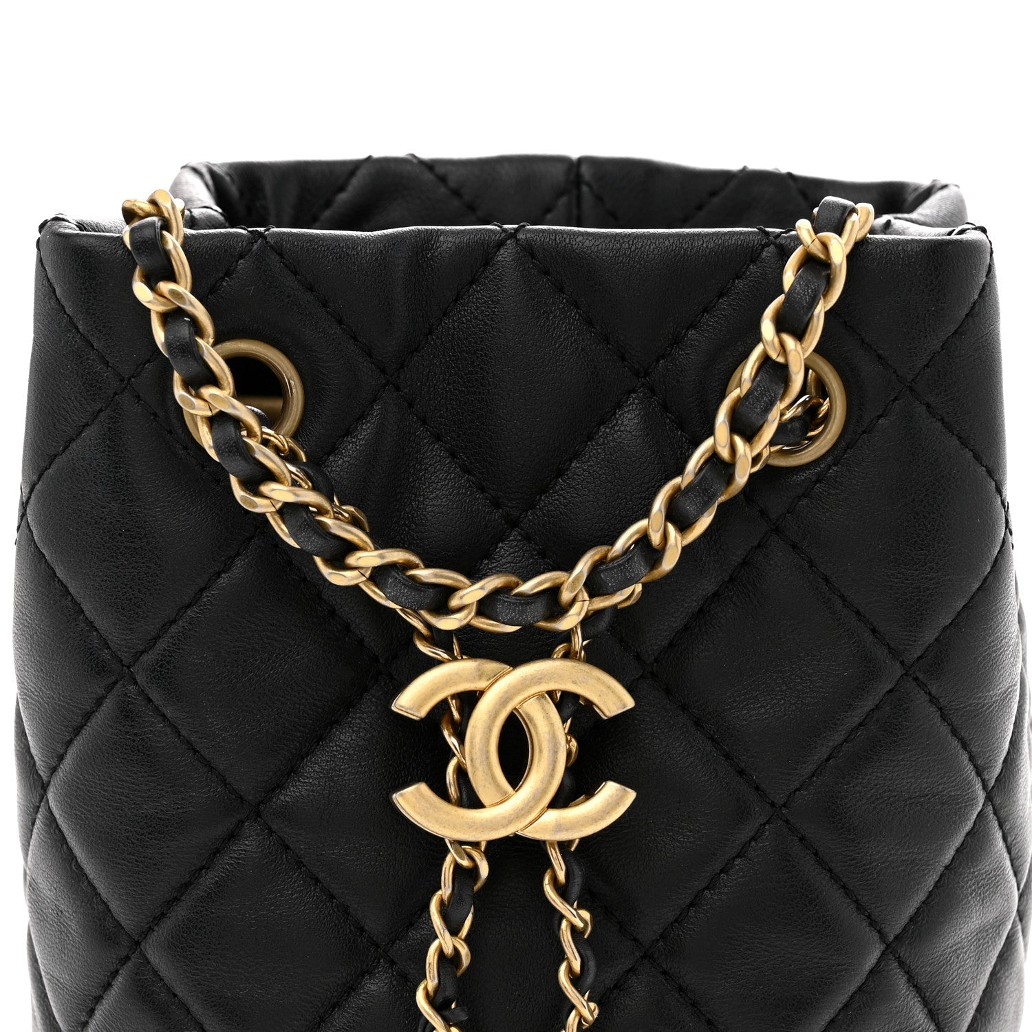 Lambskin Quilted Small Pearl Crush Bucket Bag Black