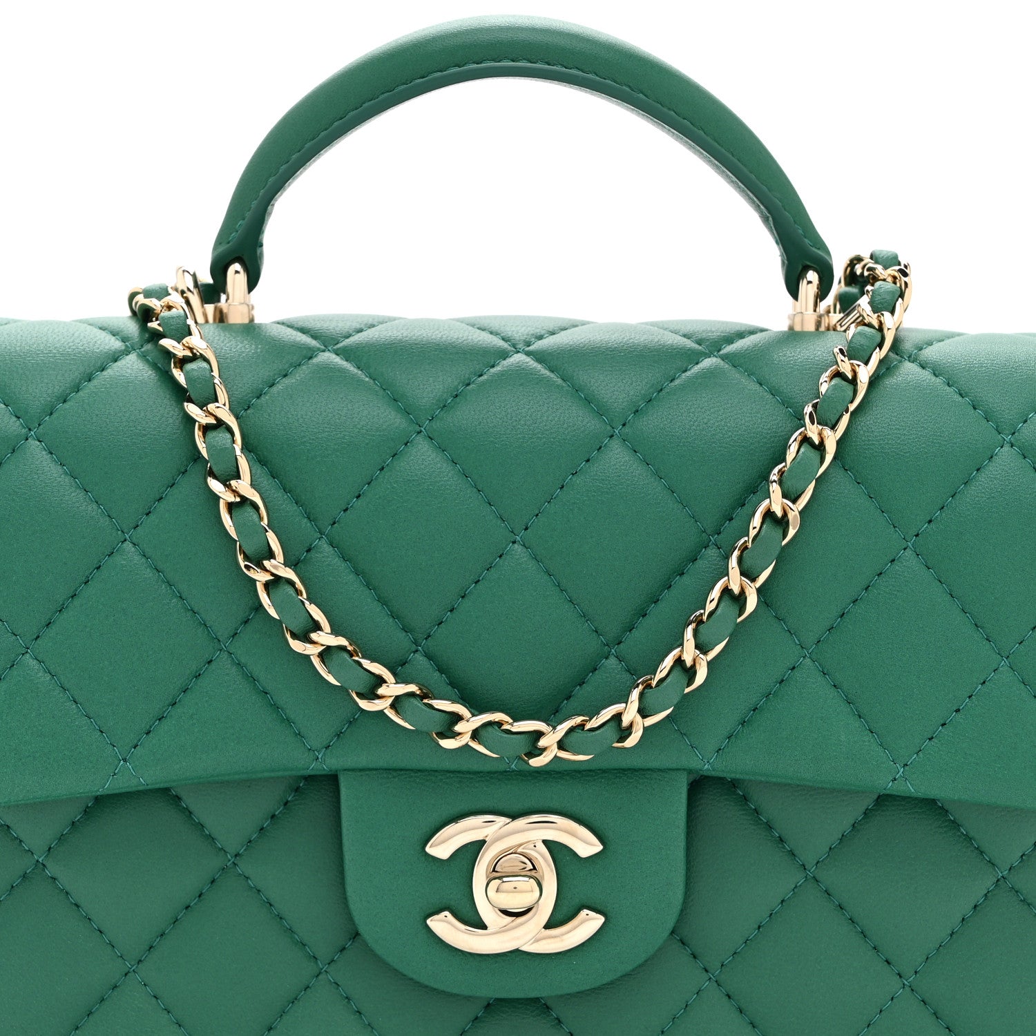 Lambskin Quilted Mini Top Handle Rectangular Flap Green