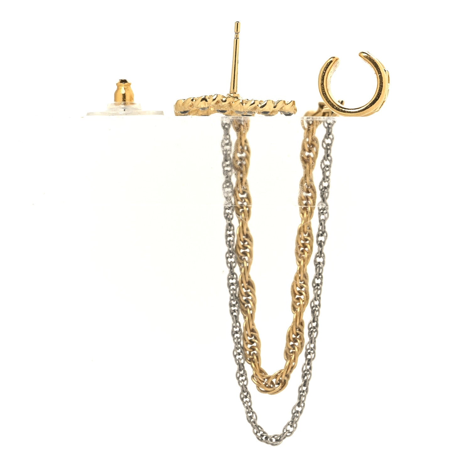 Crystal CC Chain Cuff Single Earring Gold Silver