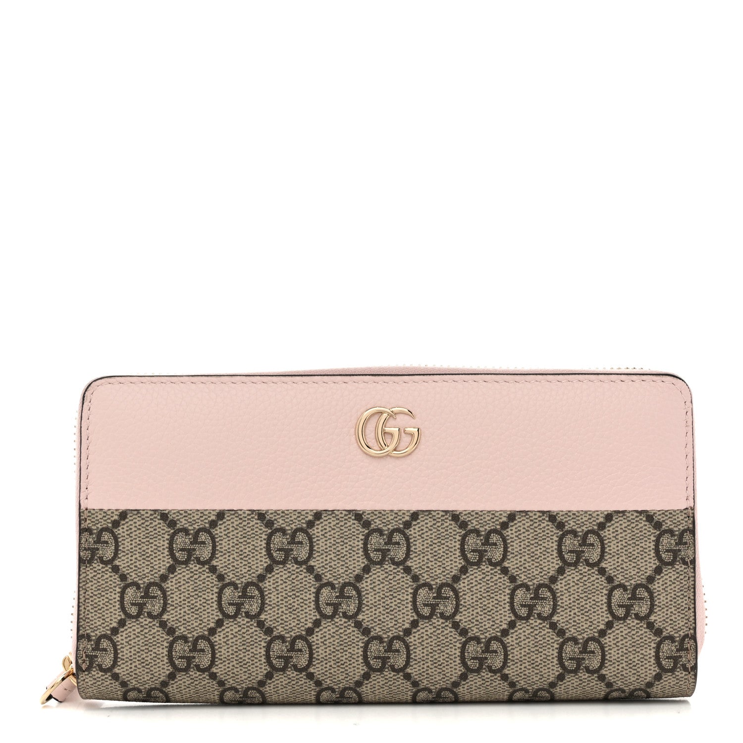 Dollar Calfskin GG Supreme Monogram GG Marmont Zip Around Wallet Porcelain Rose Beige Ebony