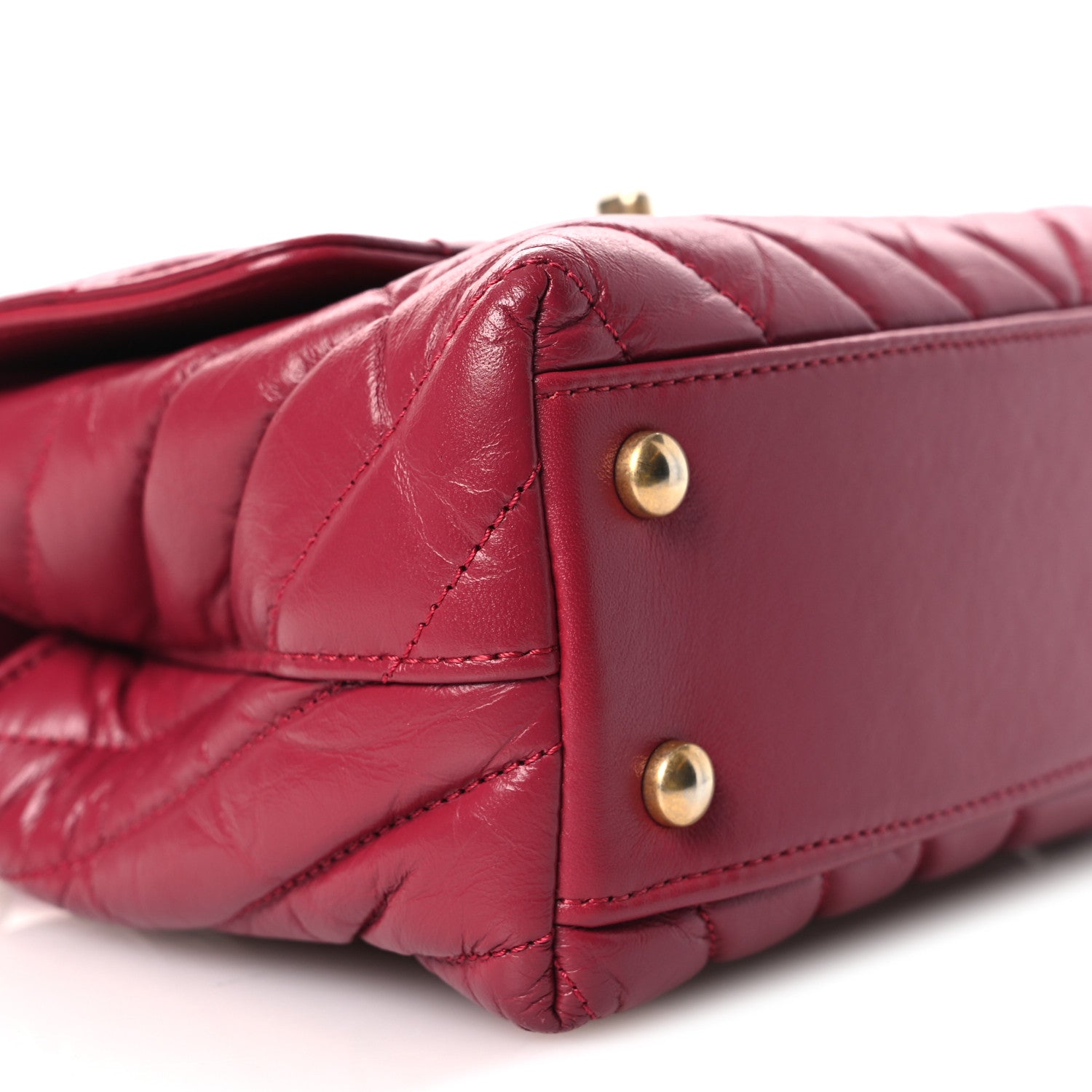 Aged Calfskin Chevron Quilted Mini Coco Handle Flap Dark Pink