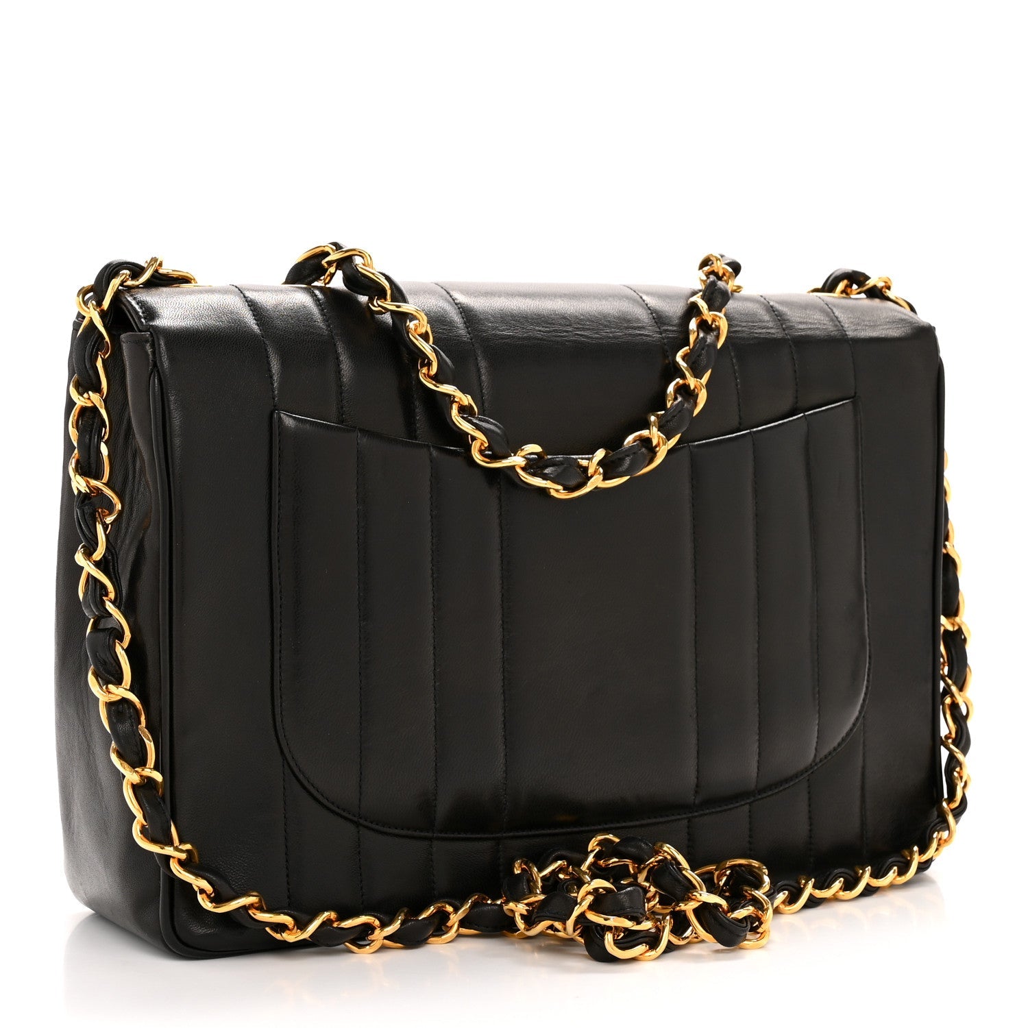 Lambskin Vertical Quilt Jumbo Single Flap Black