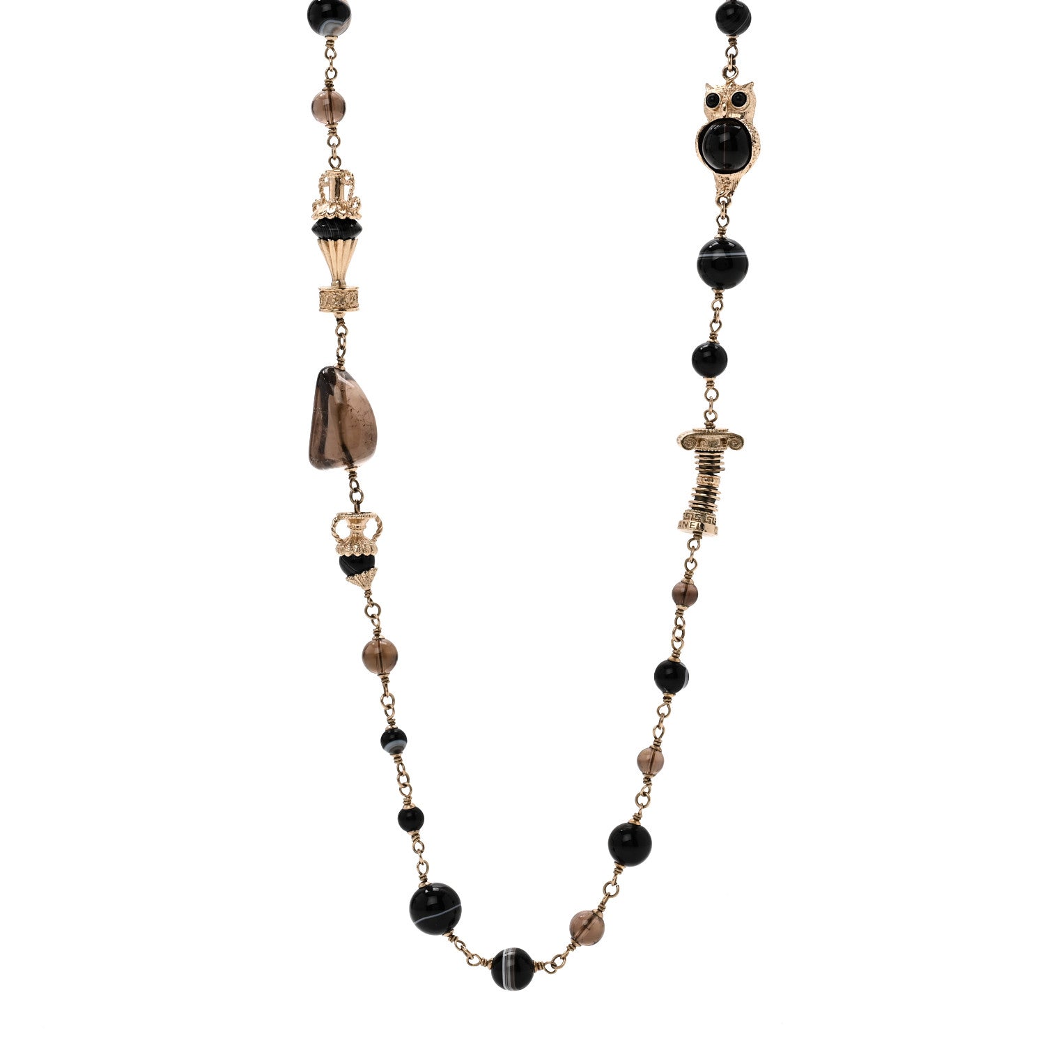 Resin Glass CC Beaded Charms Long Necklace Gold Black