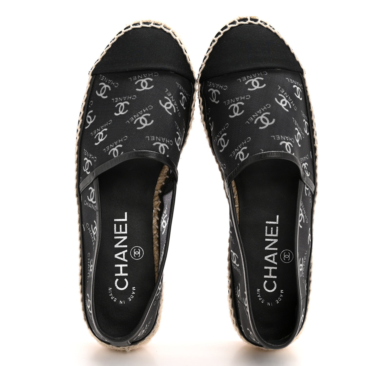 Mesh Grosgrain CC Espadrilles 36 Black White