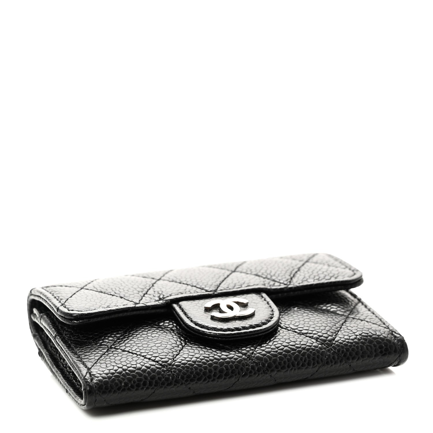 Caviar Quilted Flap Card Holder Wallet Black