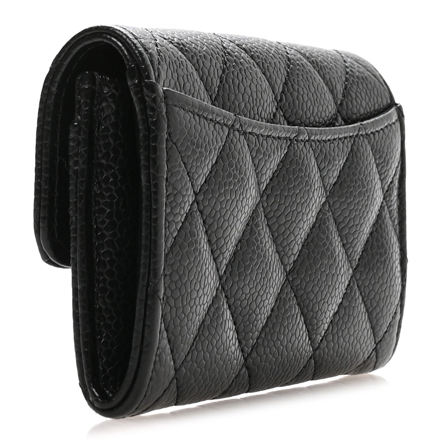 Caviar Quilted Flap Card Holder Wallet Black