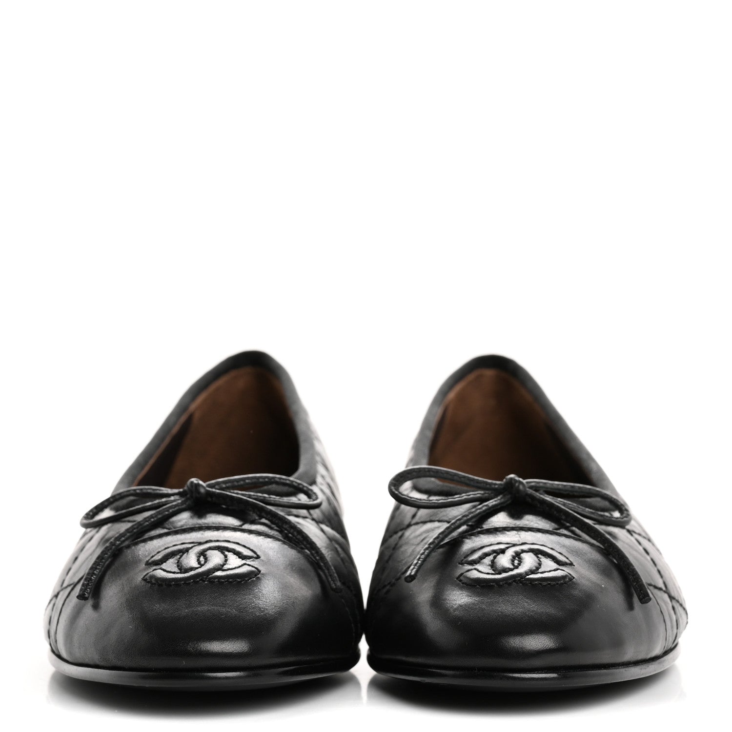 Aged Calfskin Quilted CC Cap Toe Ballerina Flats 37.5 Black