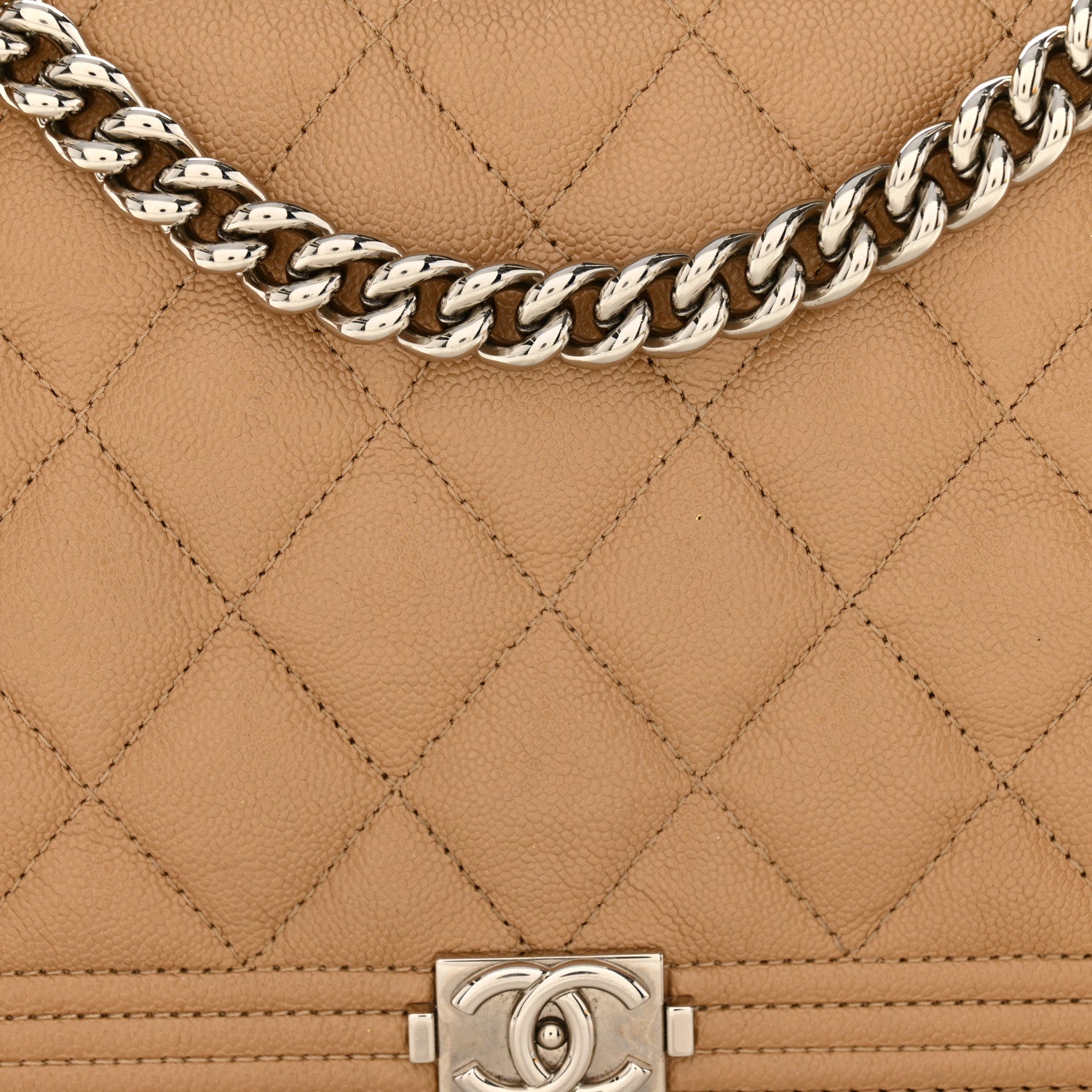 Caviar Quilted Boy Wallet On Chain WOC Dark Beige