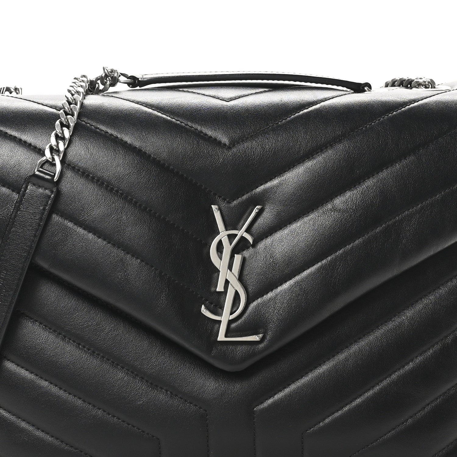 Calfskin Y Quilted Monogram Medium Loulou Chain Satchel Black
