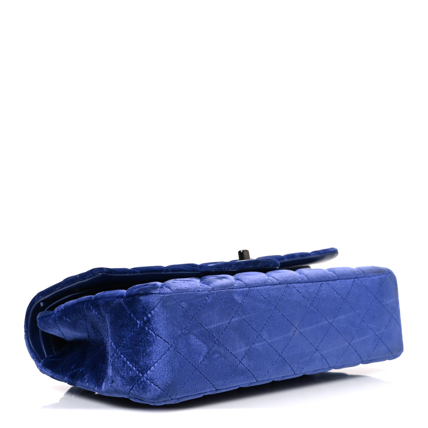 Velvet Quilted Medium Double Flap Navy Blue