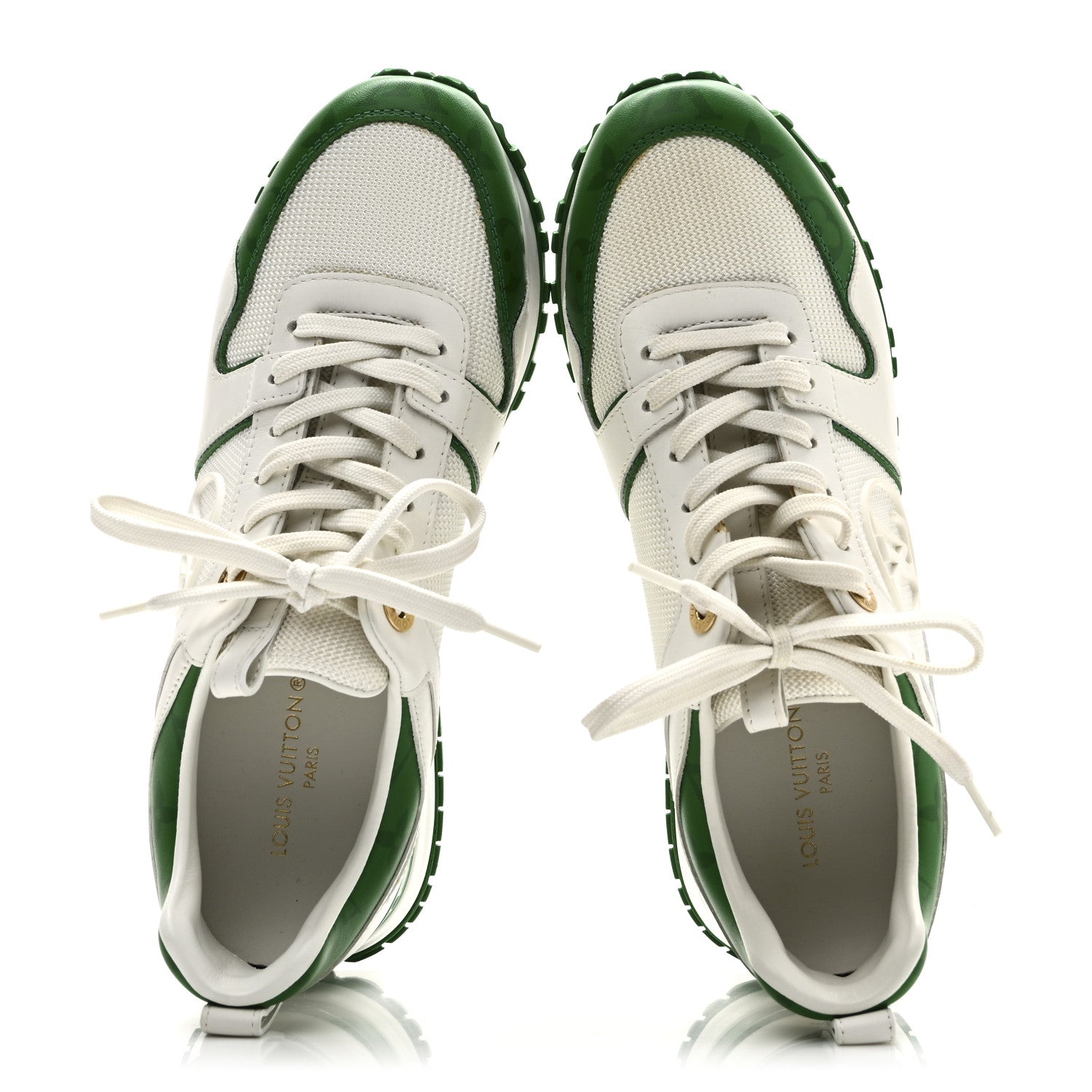 Calfskin Monogram Run Away Sneakers 37 White Green