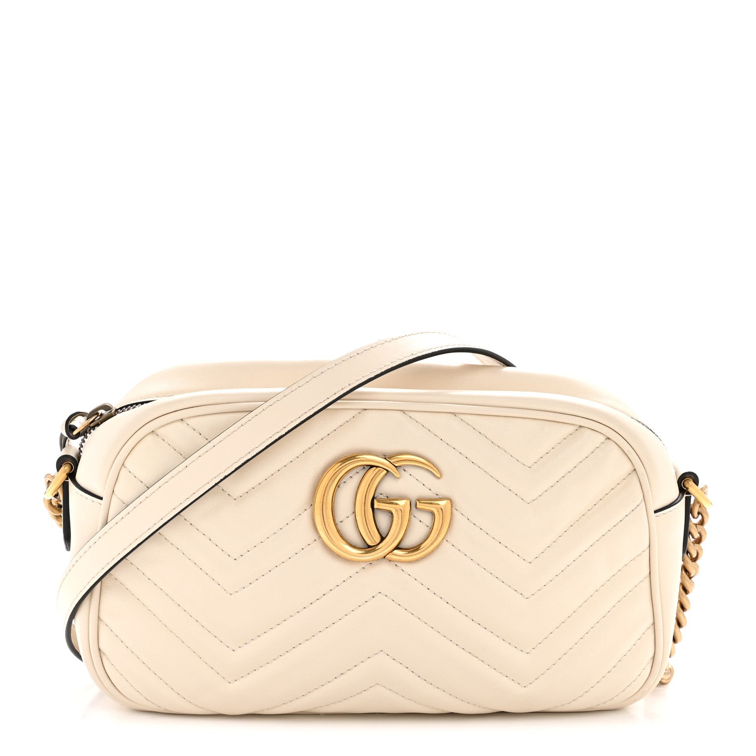 Calfskin Matelasse Small GG Marmont Chain Shoulder Bag White