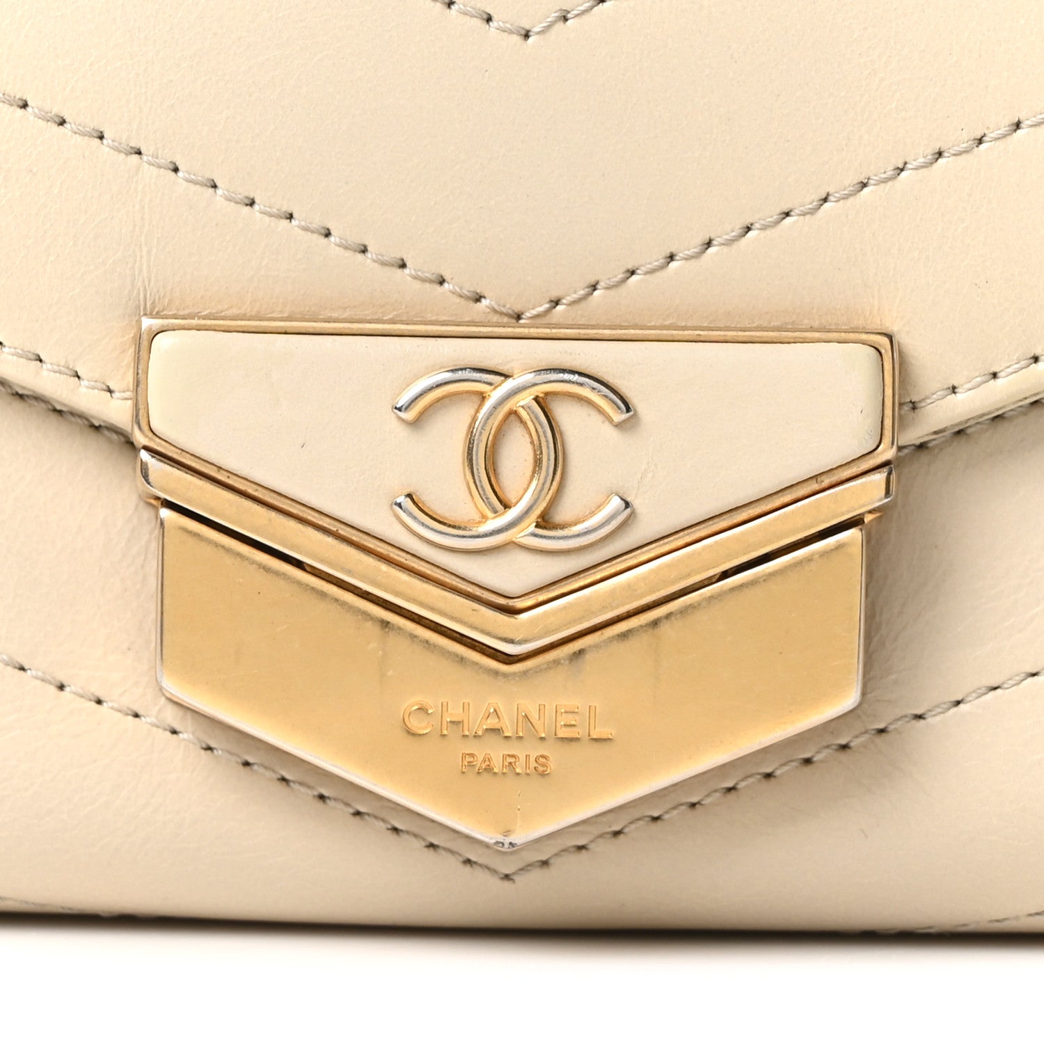 Calfskin Chevron Quilted Small Medal Flap White