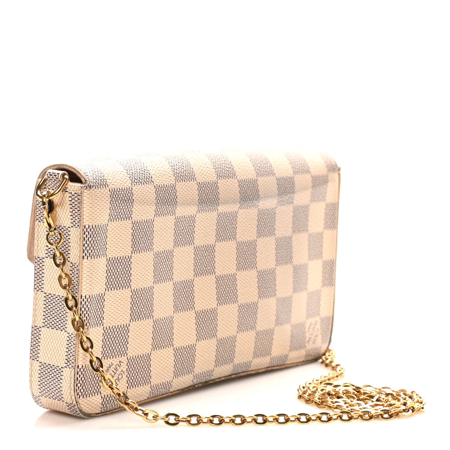 Damier Azur Pochette Felicie Chain Wallet Rose Ballerine