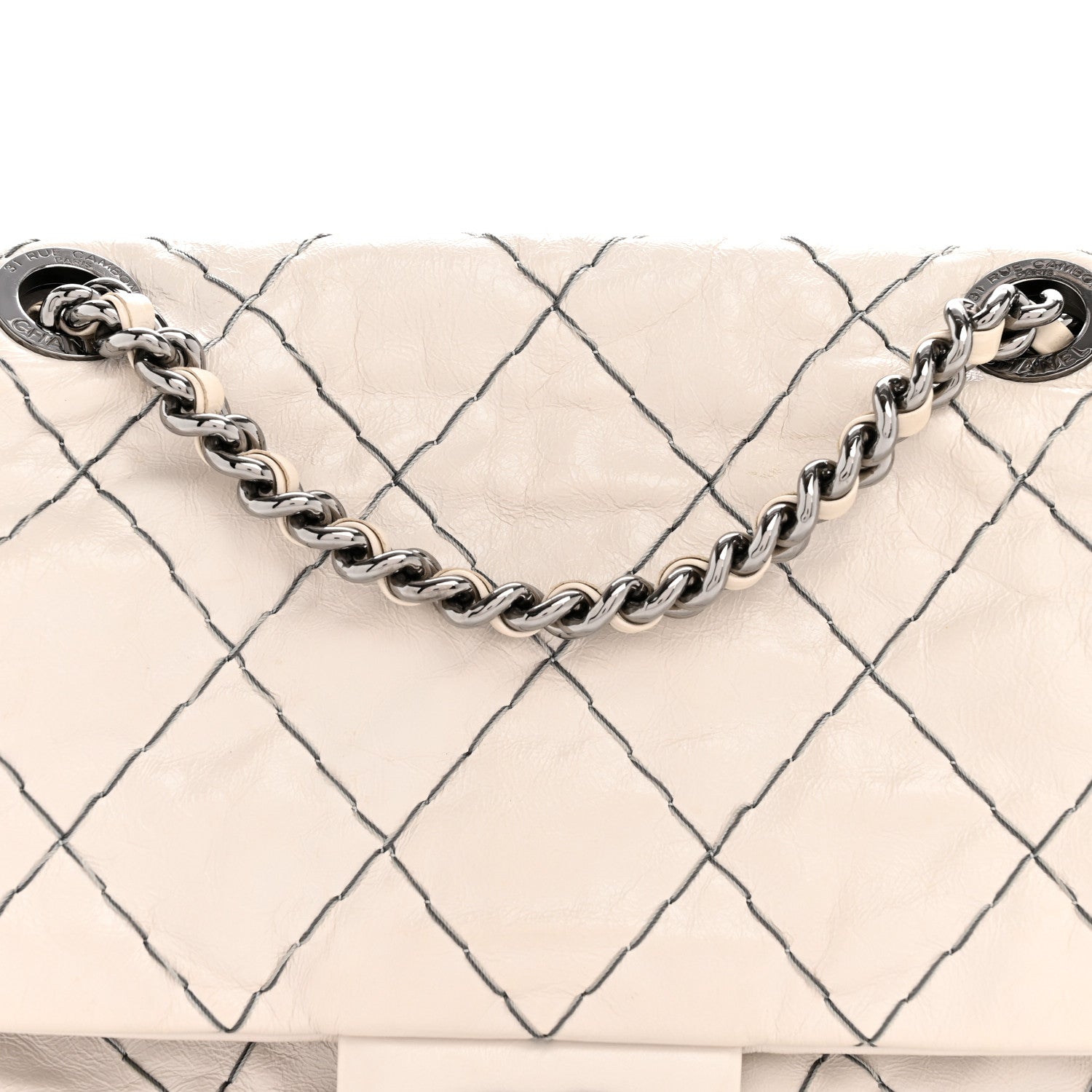 Glazed Goatskin Double Stitch Flap Ivory