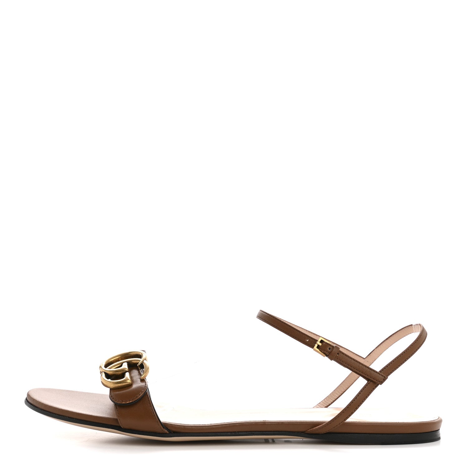 Lifford Calfskin GG Marmont Ankle Wrap Flat Sandals 41 Cognac