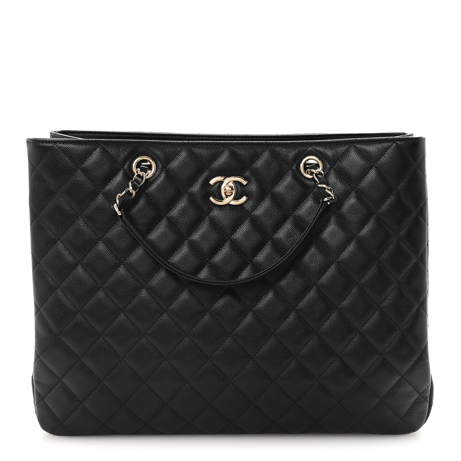 Caviar Quilted Large Shopping Tote Black