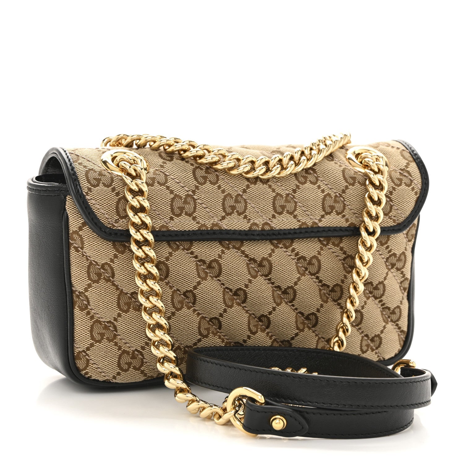 Monogram Matelasse Diagonal Mini GG Marmont Shoulder Bag Beige Black
