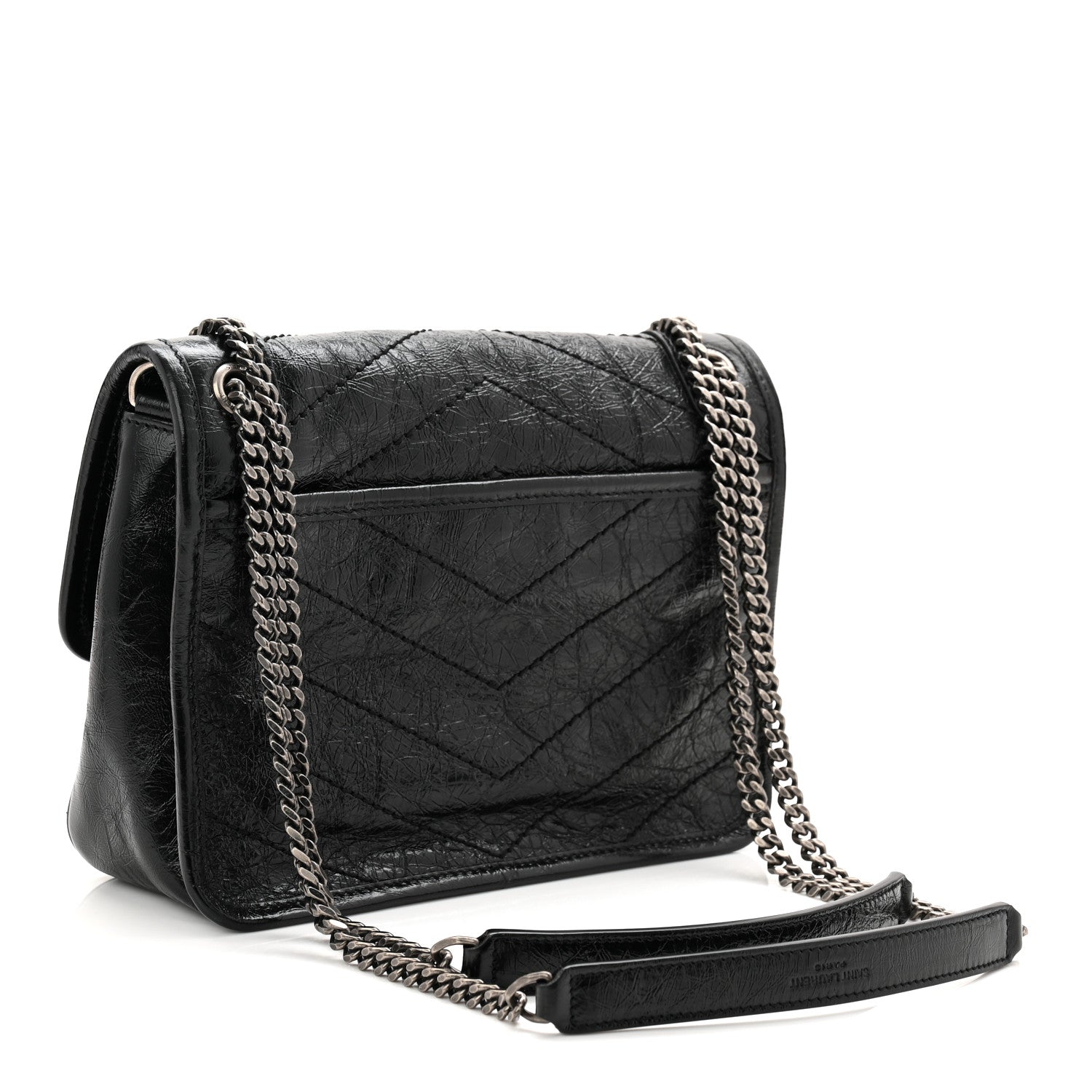Crinkled Calfskin Matelasse Monogram Baby Niki Chain Satchel Black