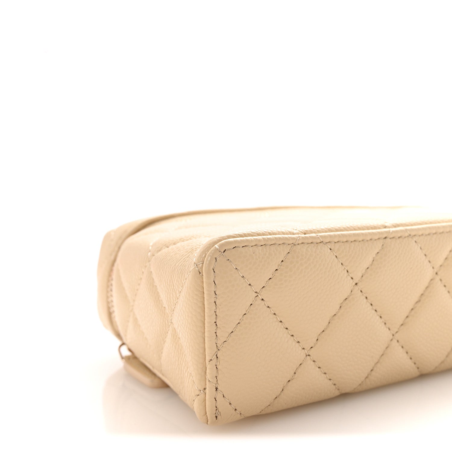 Caviar Quilted Top Handle Slim Vanity With Chain Beige