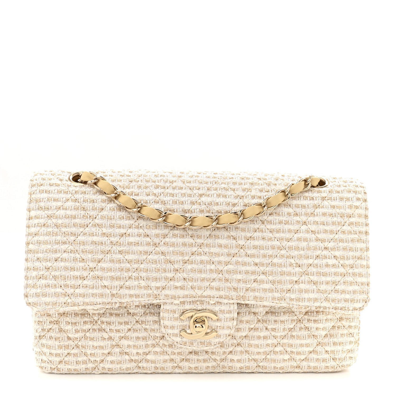 Tweed Medium Double Flap White