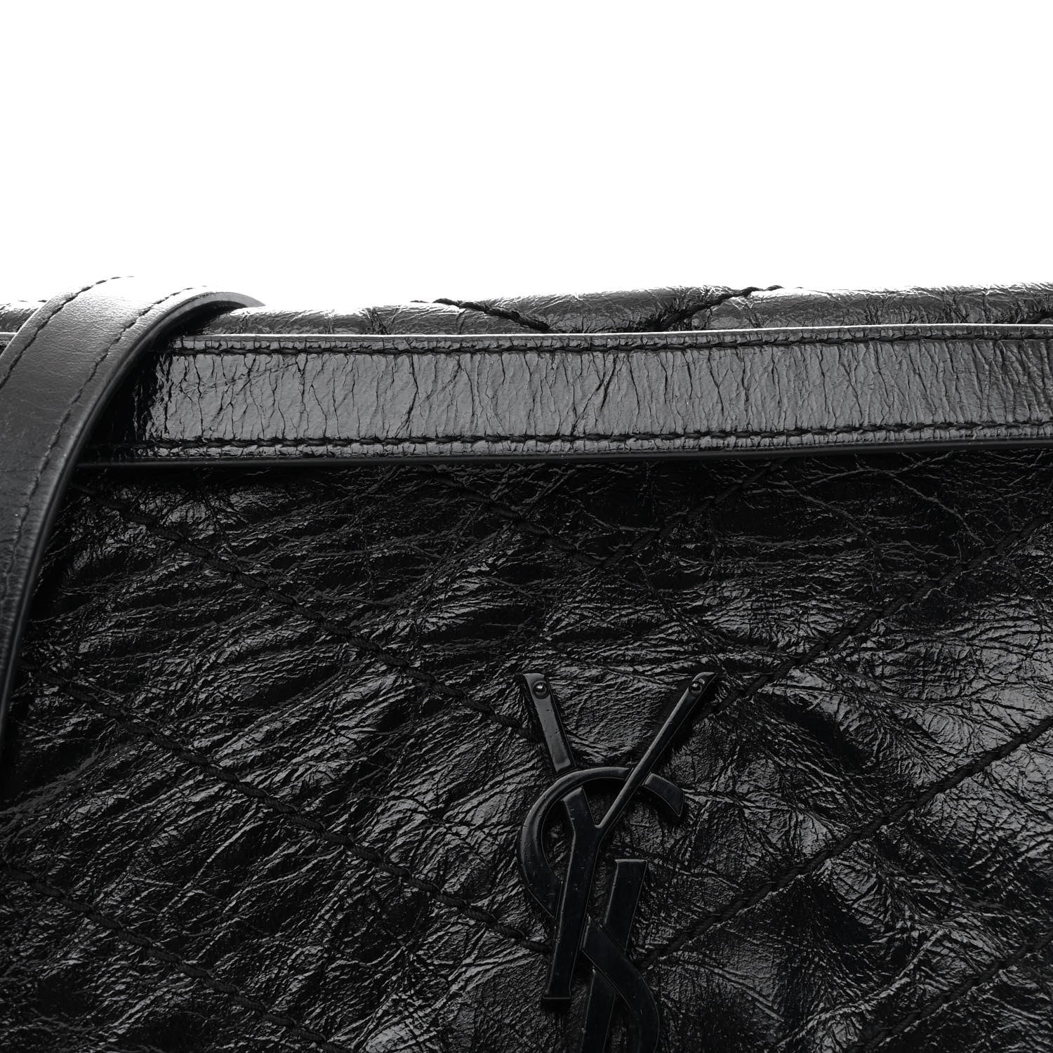 Crinkled Calfskin Matelasse Monogram Medium Niki Chain Satchel Black