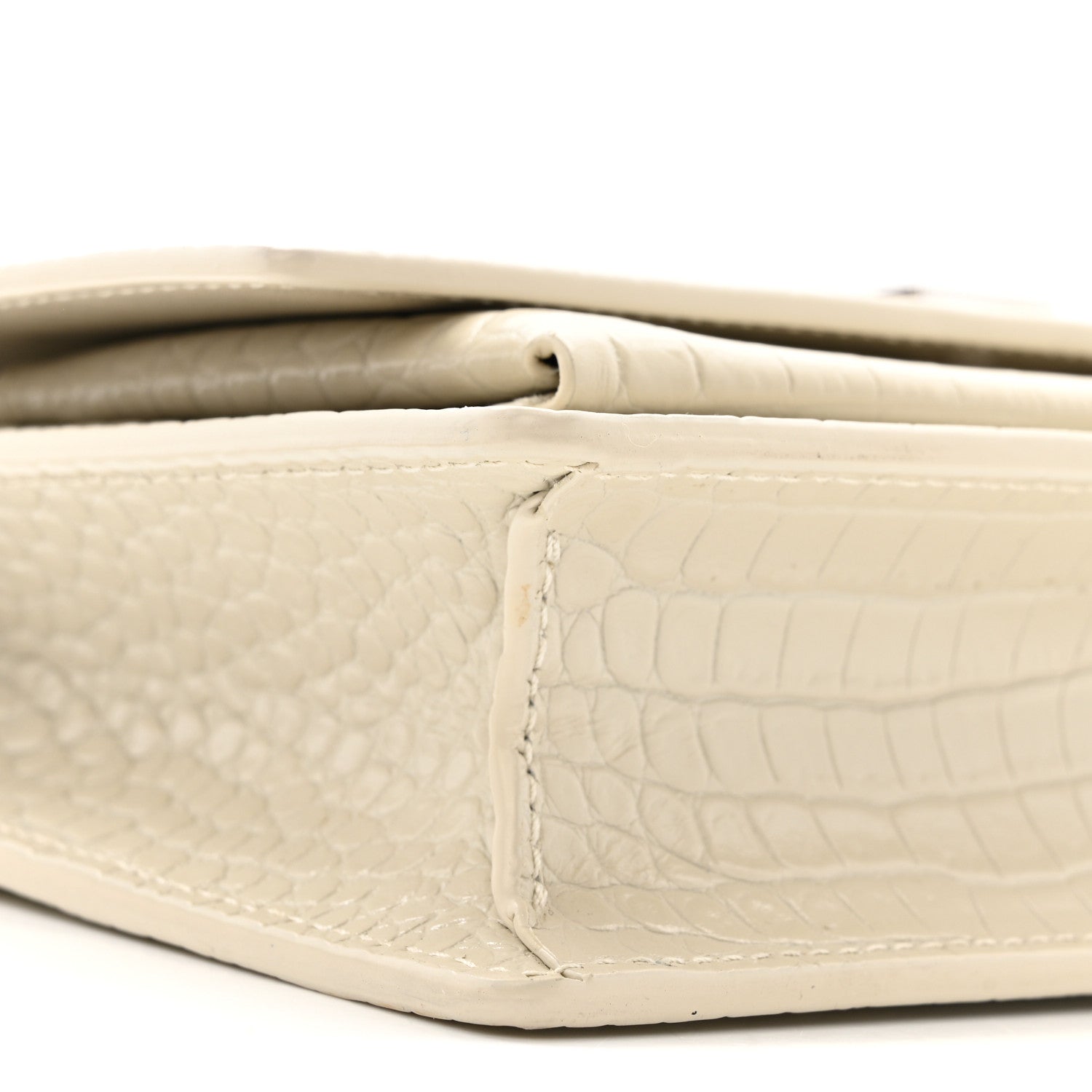 Calfskin Crocodile Embossed Monogram Sunset Chain Wallet Blanc Vintage