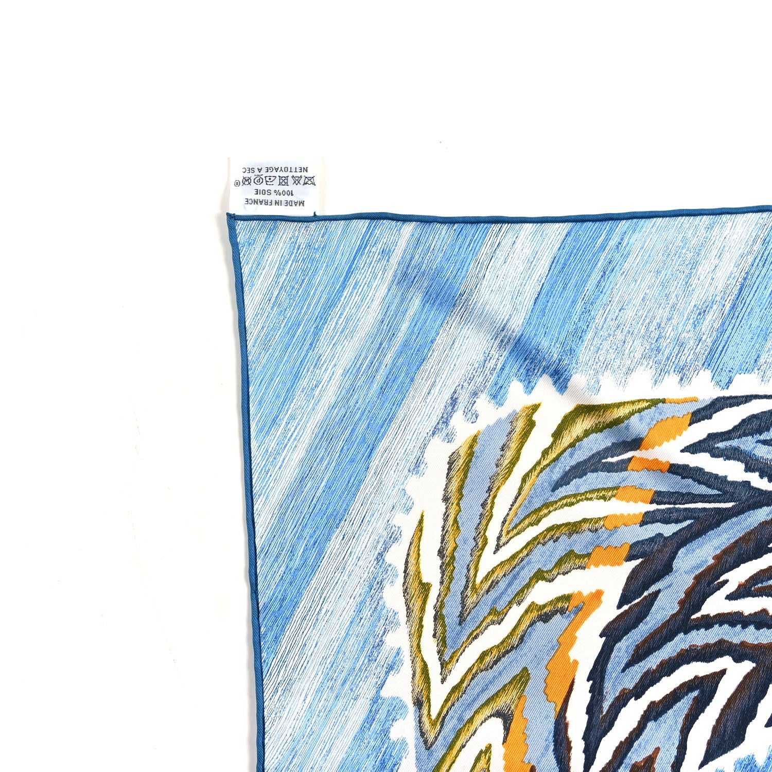 Silk Le Chat Carre Scarf 90 Bleu Caramel White