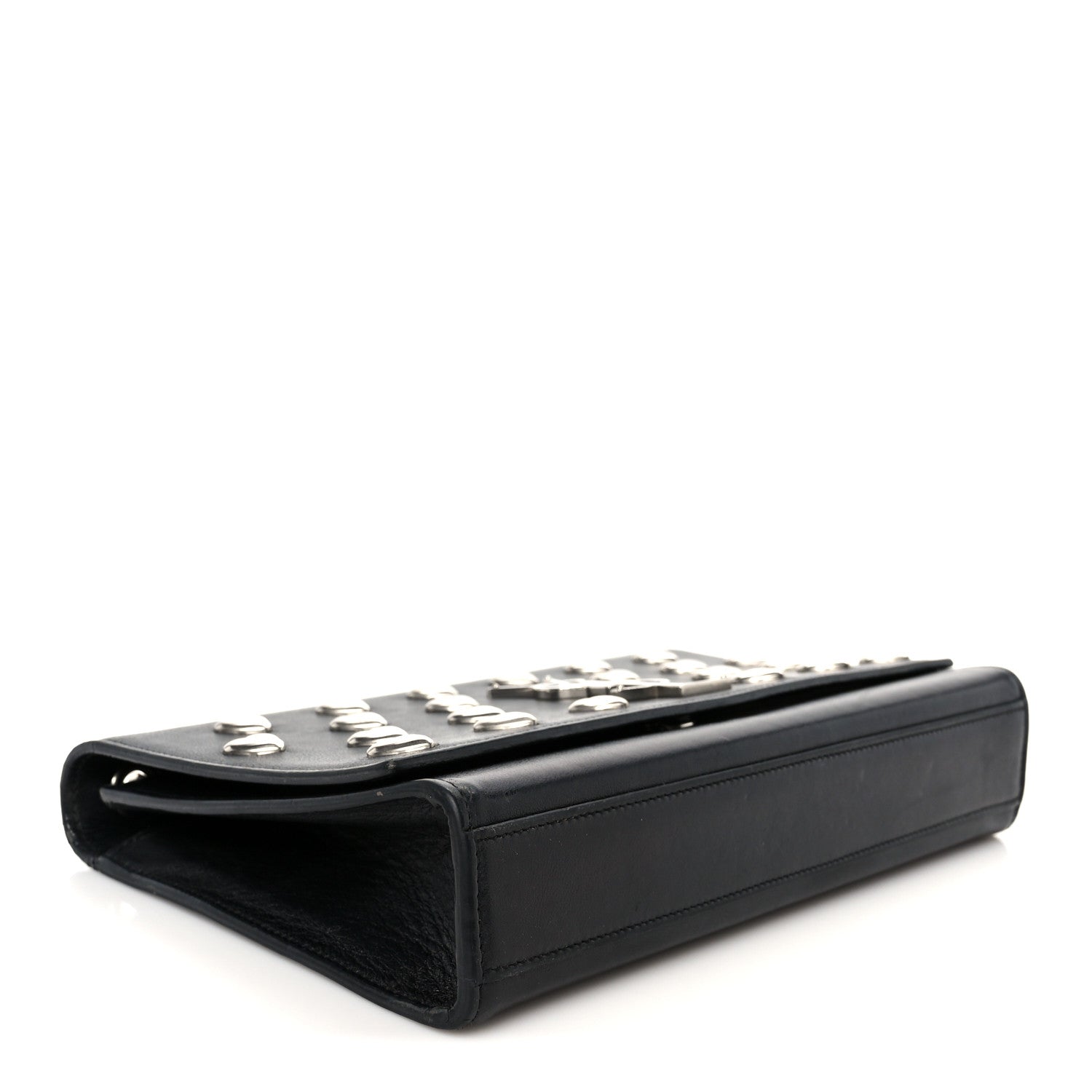 Calfskin Heart Studded Monogram Chain Wallet Black