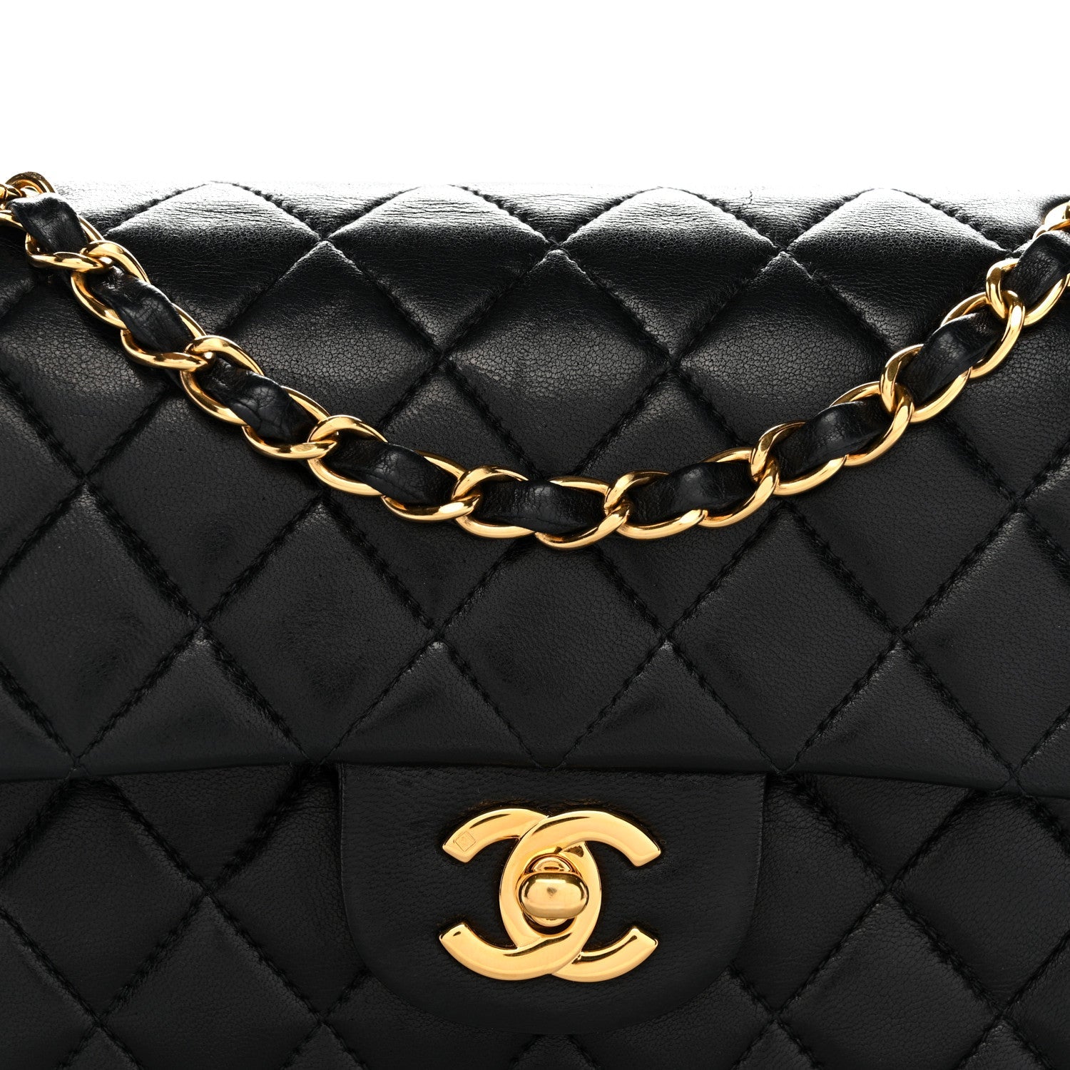 Lambskin Quilted Small Double Flap Black