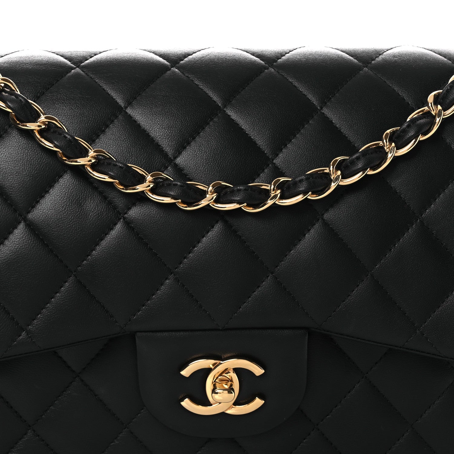 Lambskin Quilted Jumbo Double Flap Black