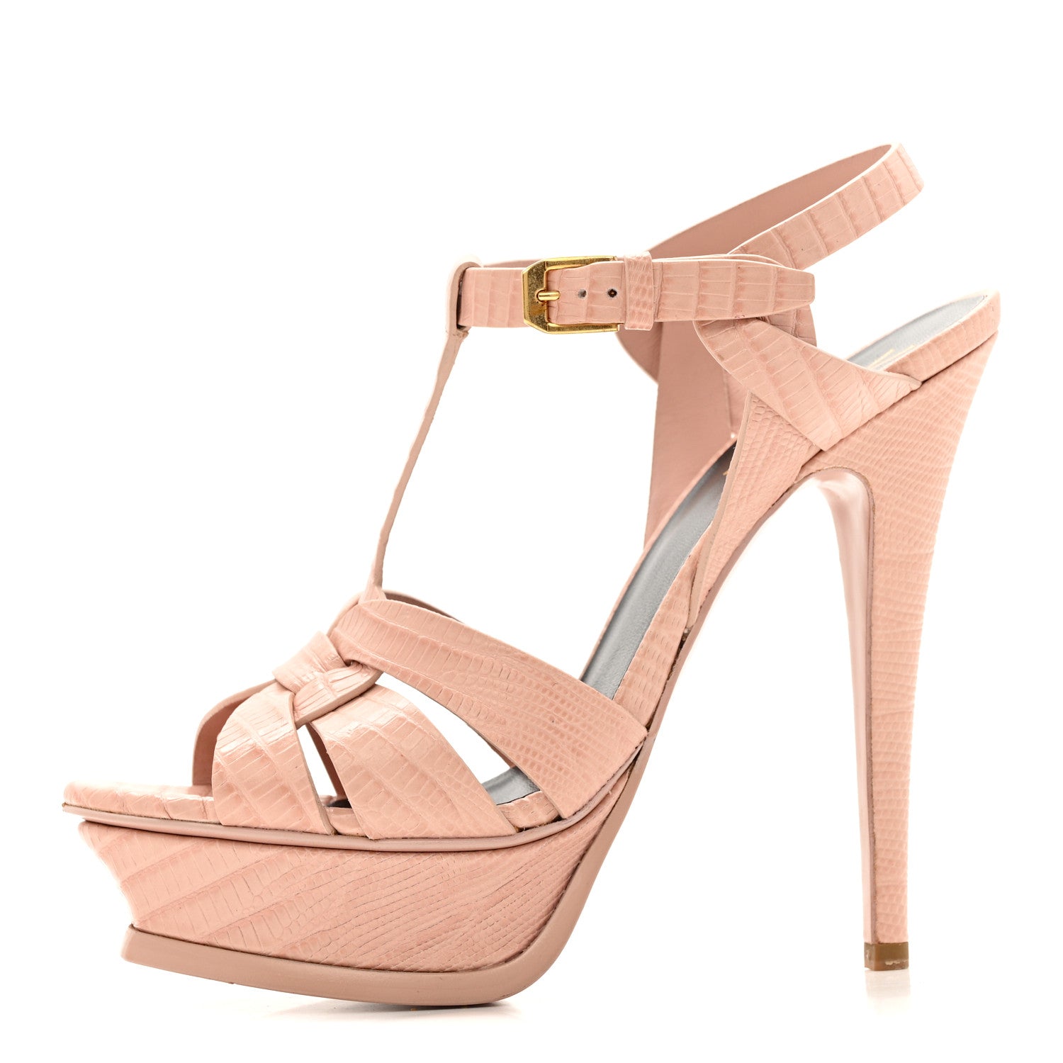 Calfskin Crocodile Embossed Tribute 105 Platform Sandals 36.5 Pale Pink