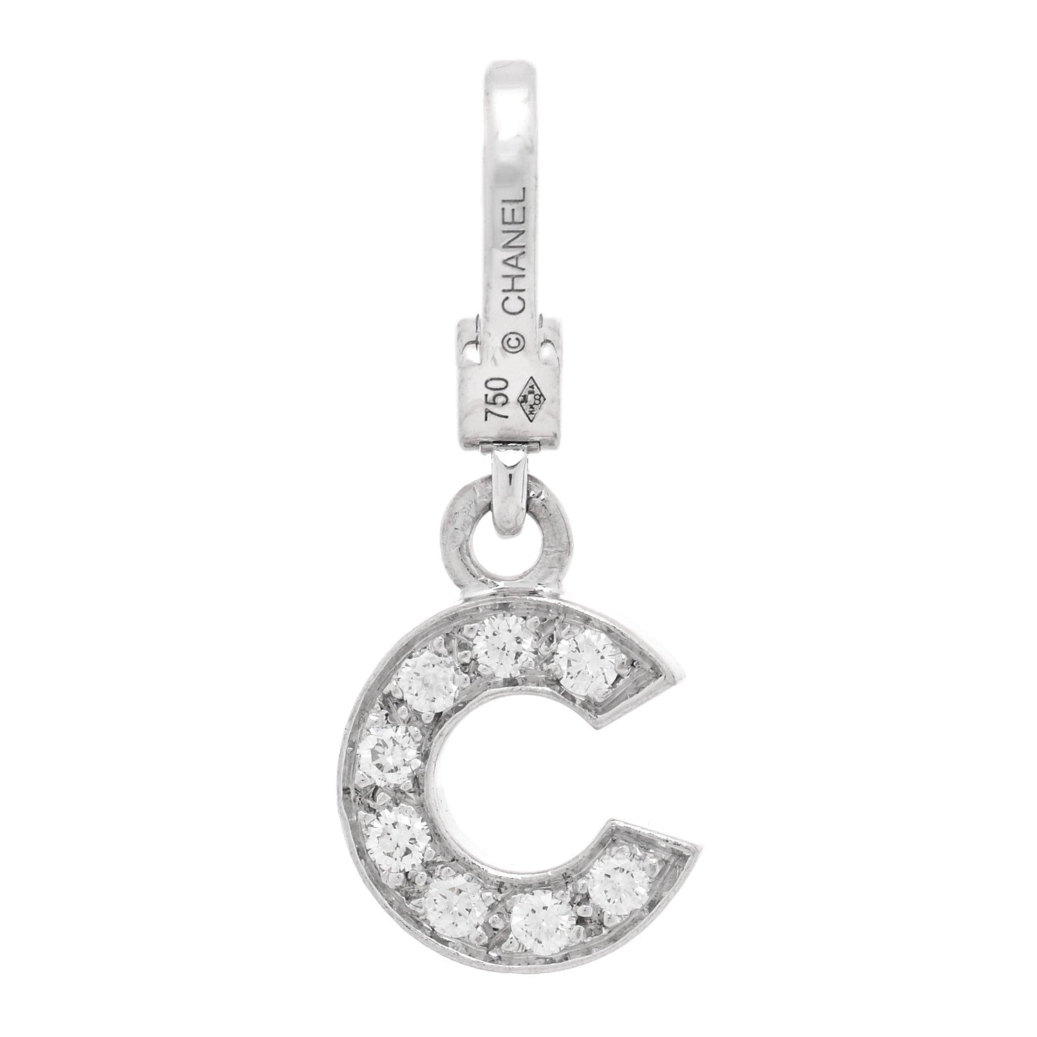 18K White Gold Diamond C Charm