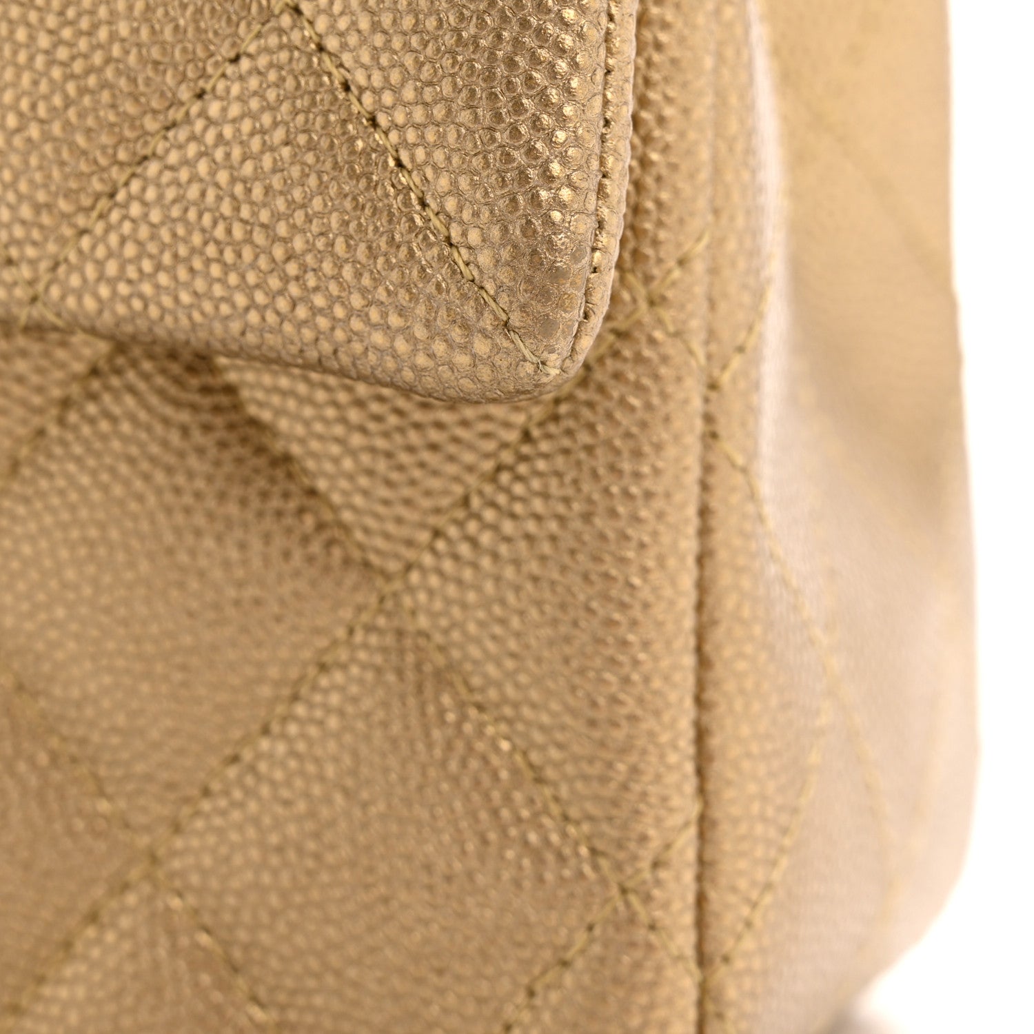 Metallic Caviar Quilted Mini Top Handle Rectangular Flap Gold
